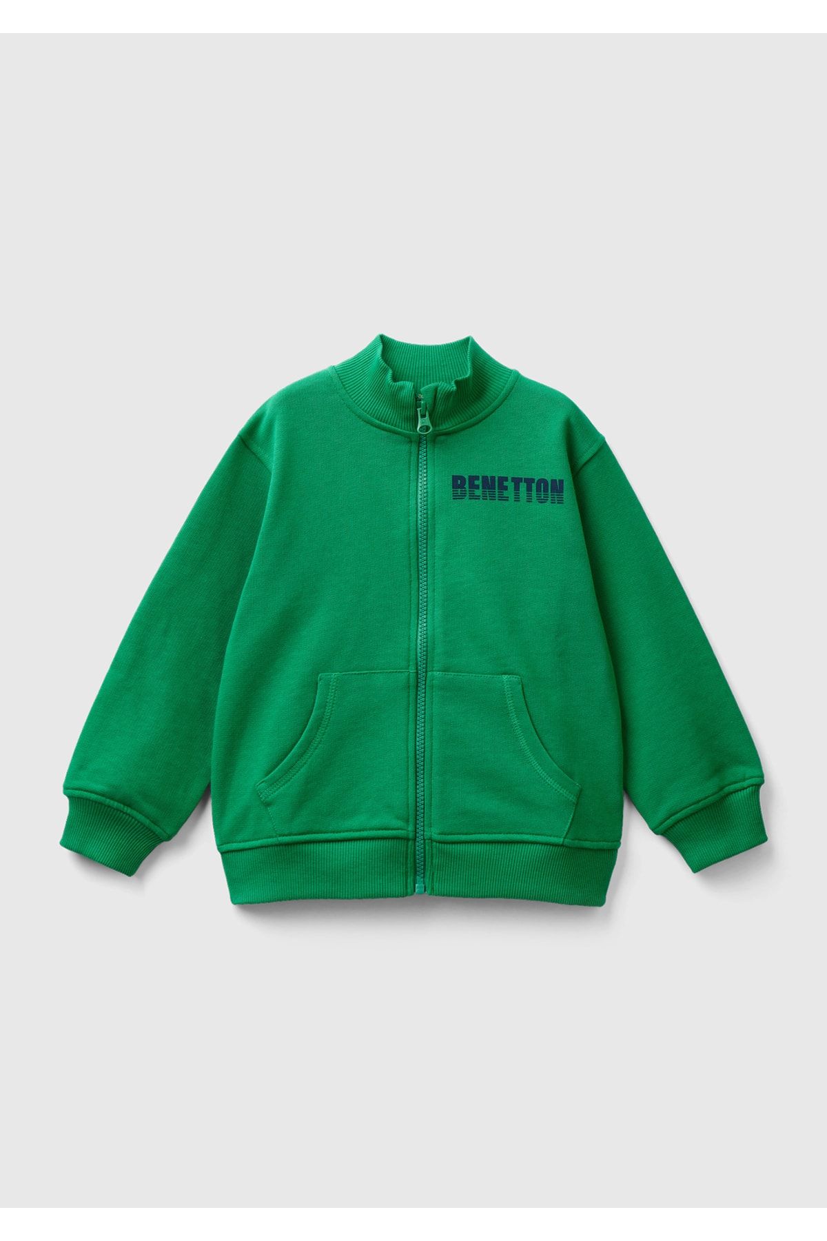 United Colors of Benetton Erkek Çocuk Yeşil Benetton Logolu Dik Yaka Sweatshirt Yeşil