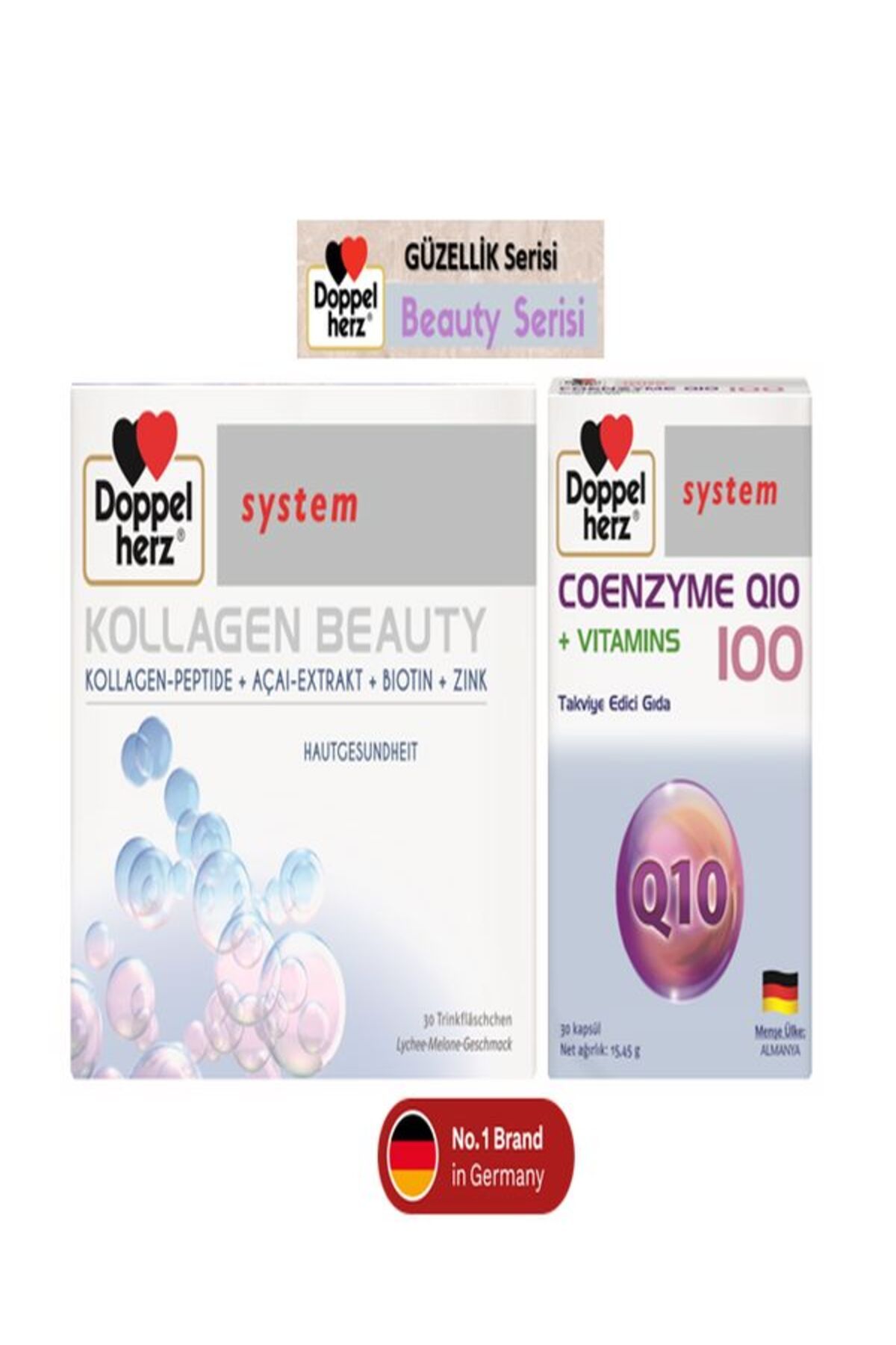 Doppelherz System Kollagen Beauty & Doppelherz System Coenzyme Q10 100 mg + Vitamins / 2'li Paket