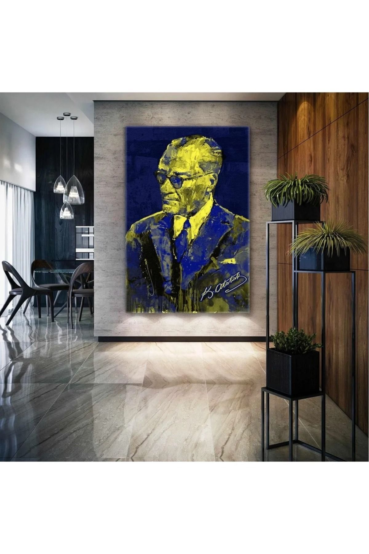 CANVASUM Mustafa Kemal Atatürk Imzası Fenerbahçe Sarı Ve Lacivert Kanvas Tablo AR030144
