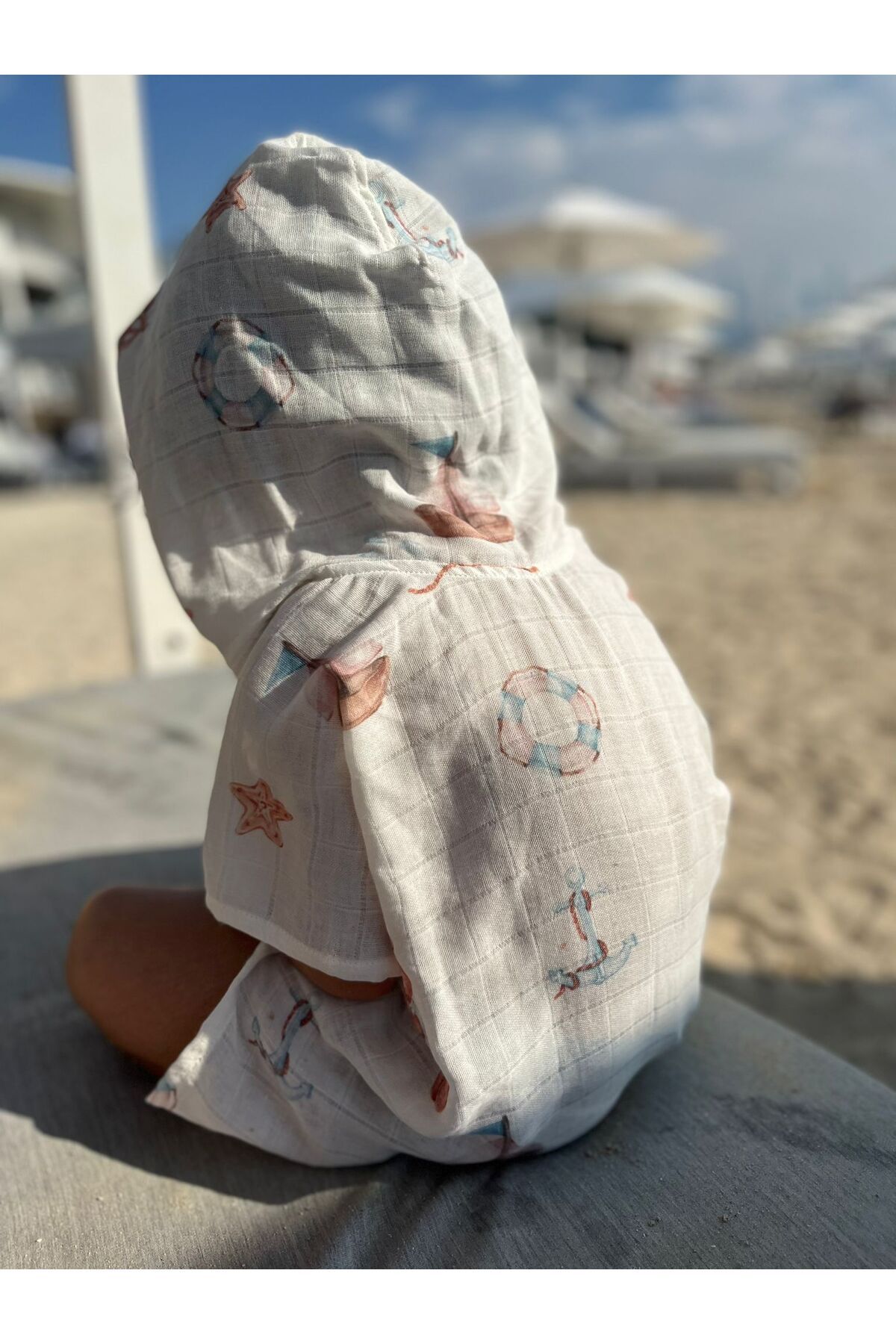 DoDo'S Baby Plaj Bebek Çocuk Panço Havuz Deniz Sonrası Müslin Organik Kumaş %100 Pamuklu Sertfikalı Pareo