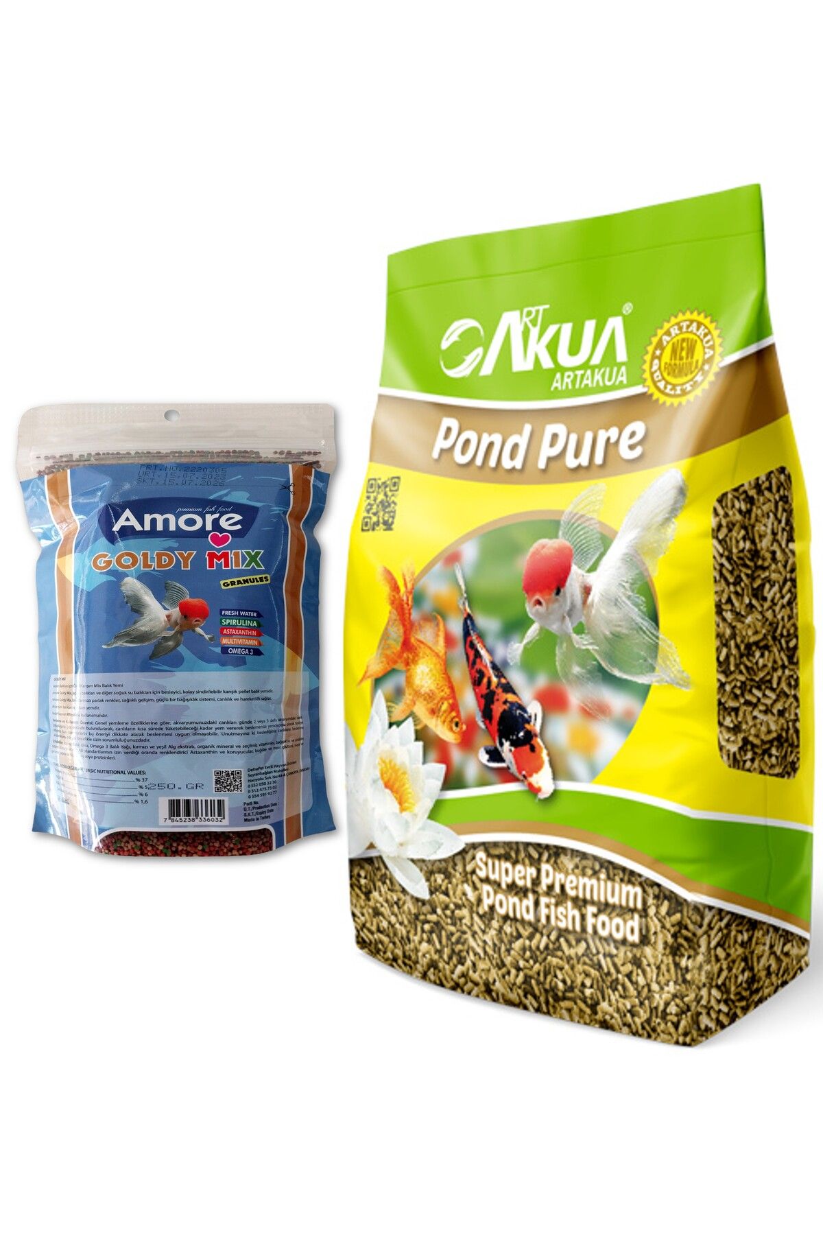 AMORE Goldy Mix %37 Protein 250 gr Kajero Japon ve 1 kg Art Aqua Naturel Pond Balık Yemi