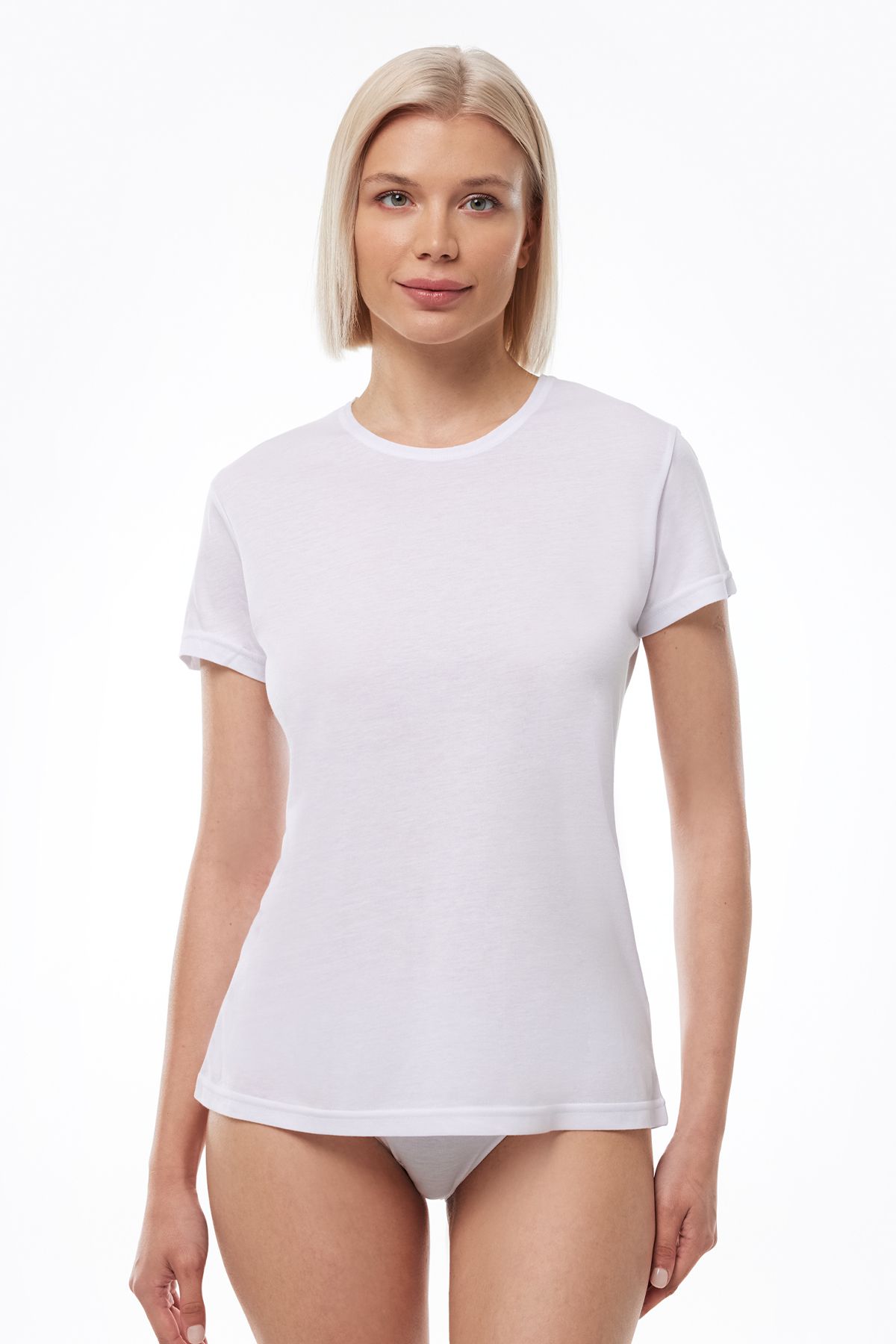 Malabadi Kadın Beyaz Basic Yuvarlak Yaka Ince Modal T-shirt 7050