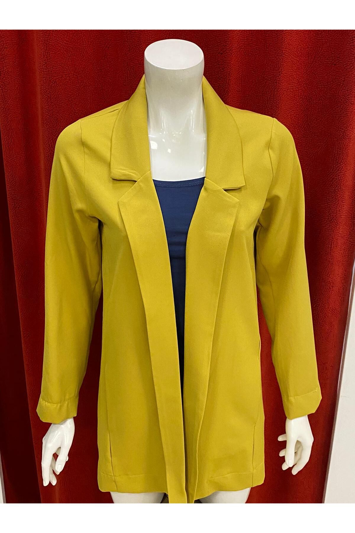 BUSEM Kadın Hardal Sarı Duble Kol Blazer Ceket