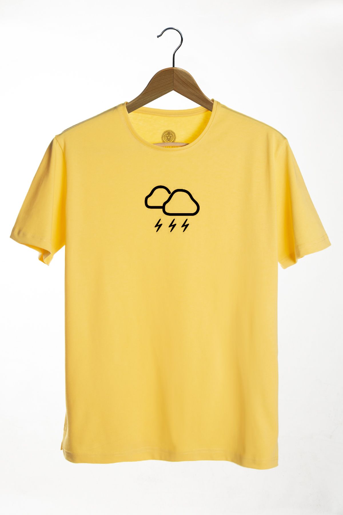 Terapi Men Unisex Sarı Bisiklet Yaka Önü Bulut Baskılı Oversize T-shirt