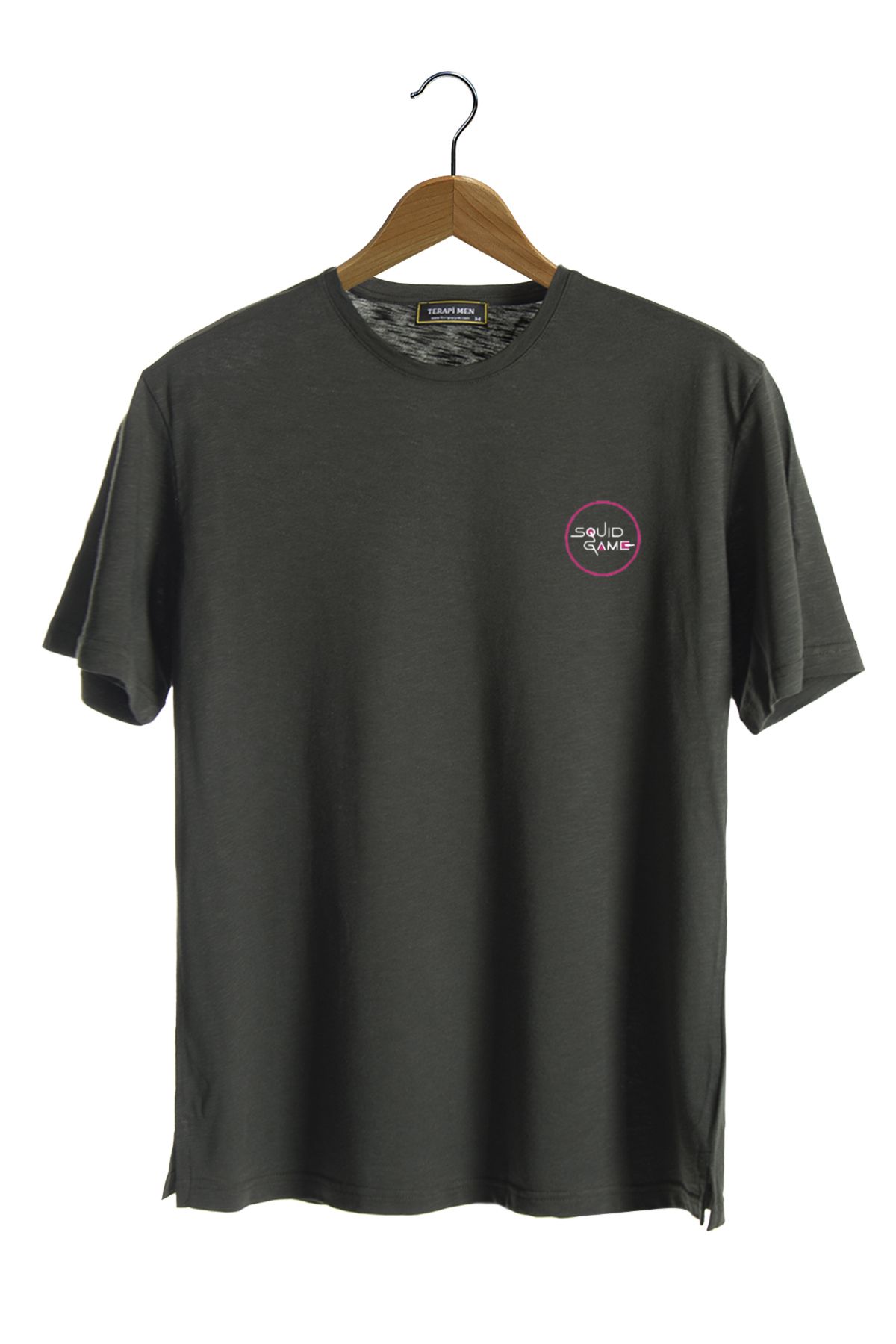 Terapi Men Unisex Koyu Yeşil Bisiklet Yaka Önü Squid Game Logosu Baskılı Oversize T-shirt