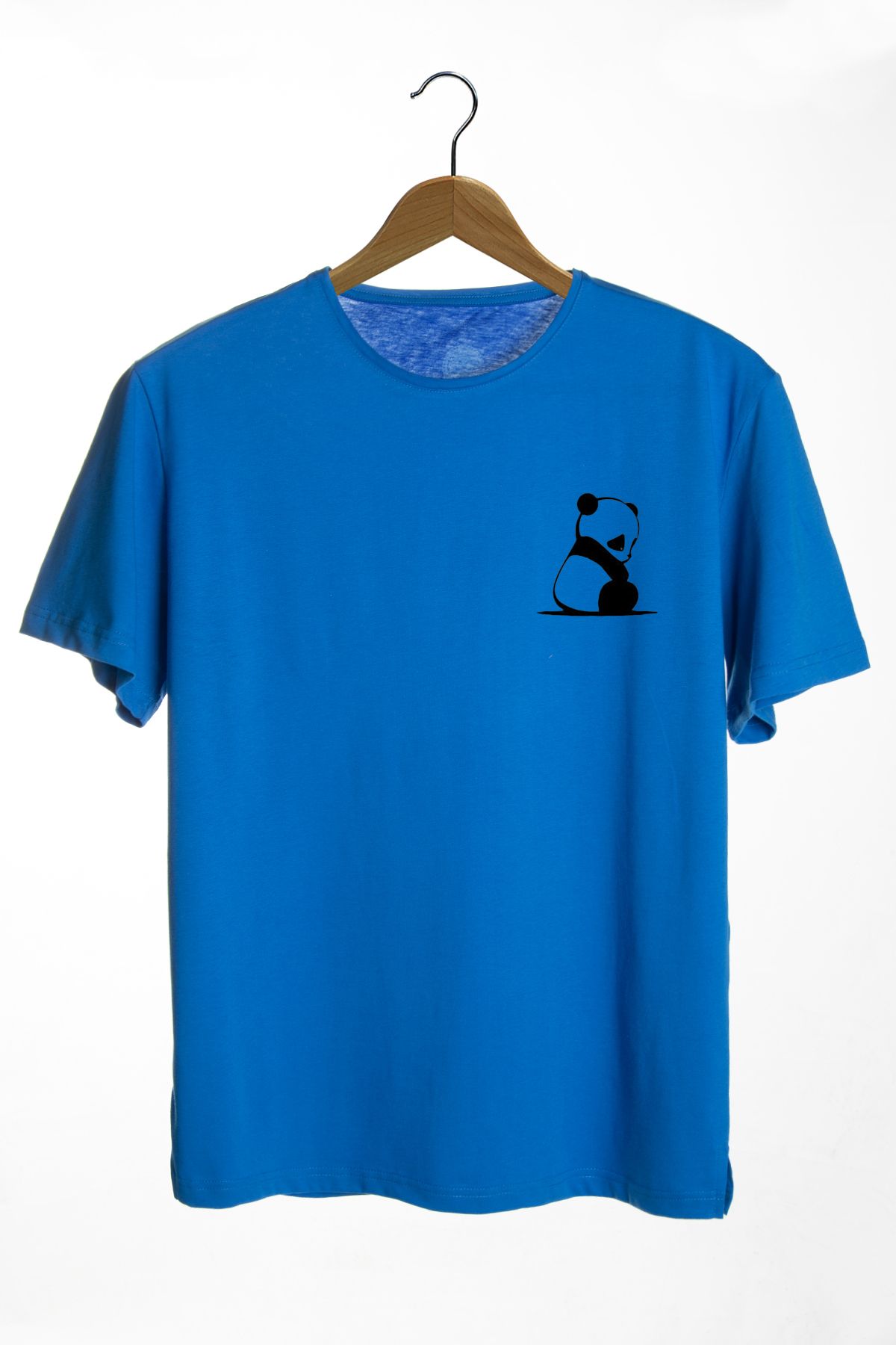 Terapi Men Unisex Mavi Bisiklet Yaka Önü Panda Baskılı Oversize T-shirt