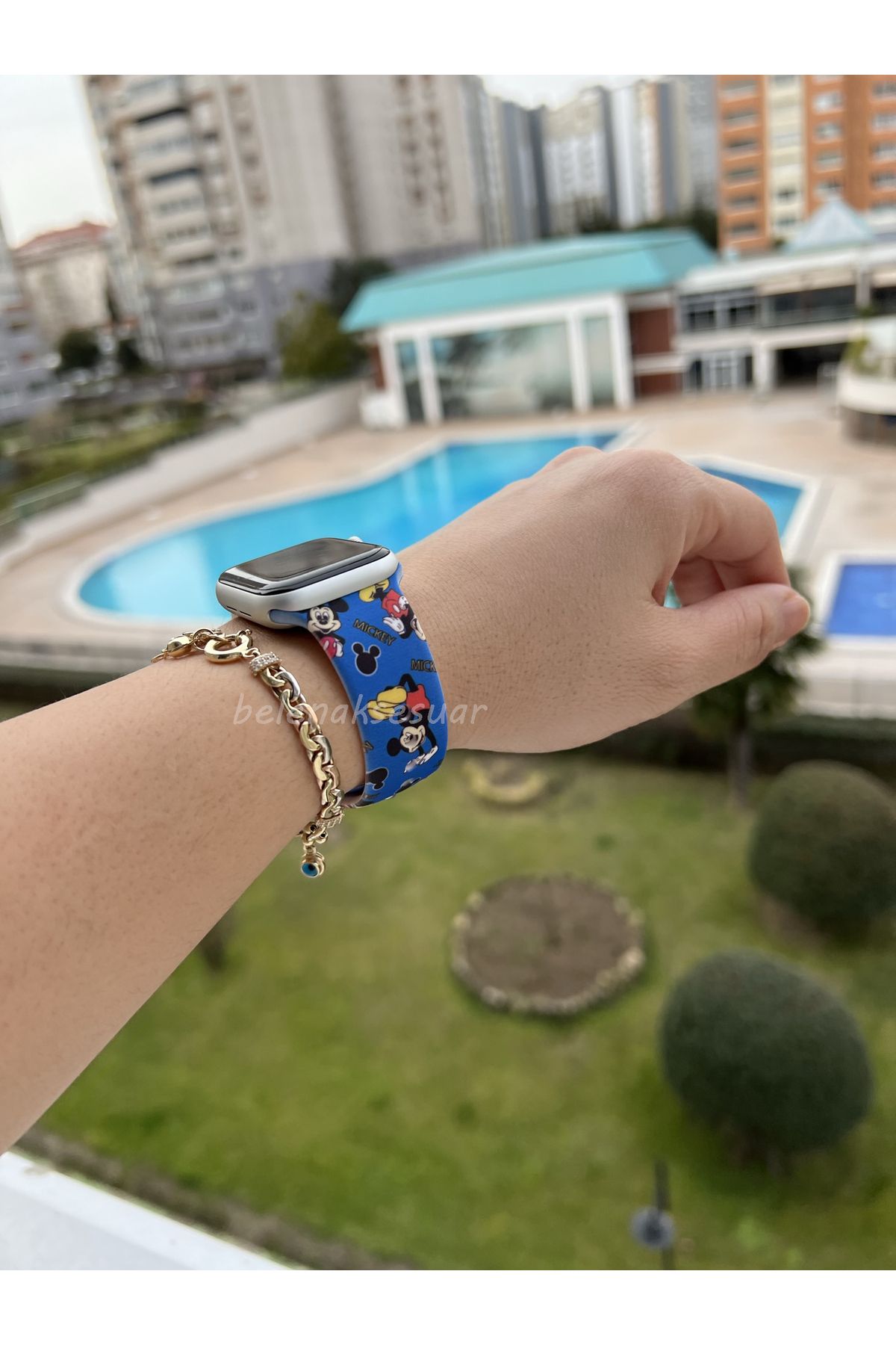 Belen Accessories Apple Watch Kordon Mavi Mickey Desenli 42-44-45mm