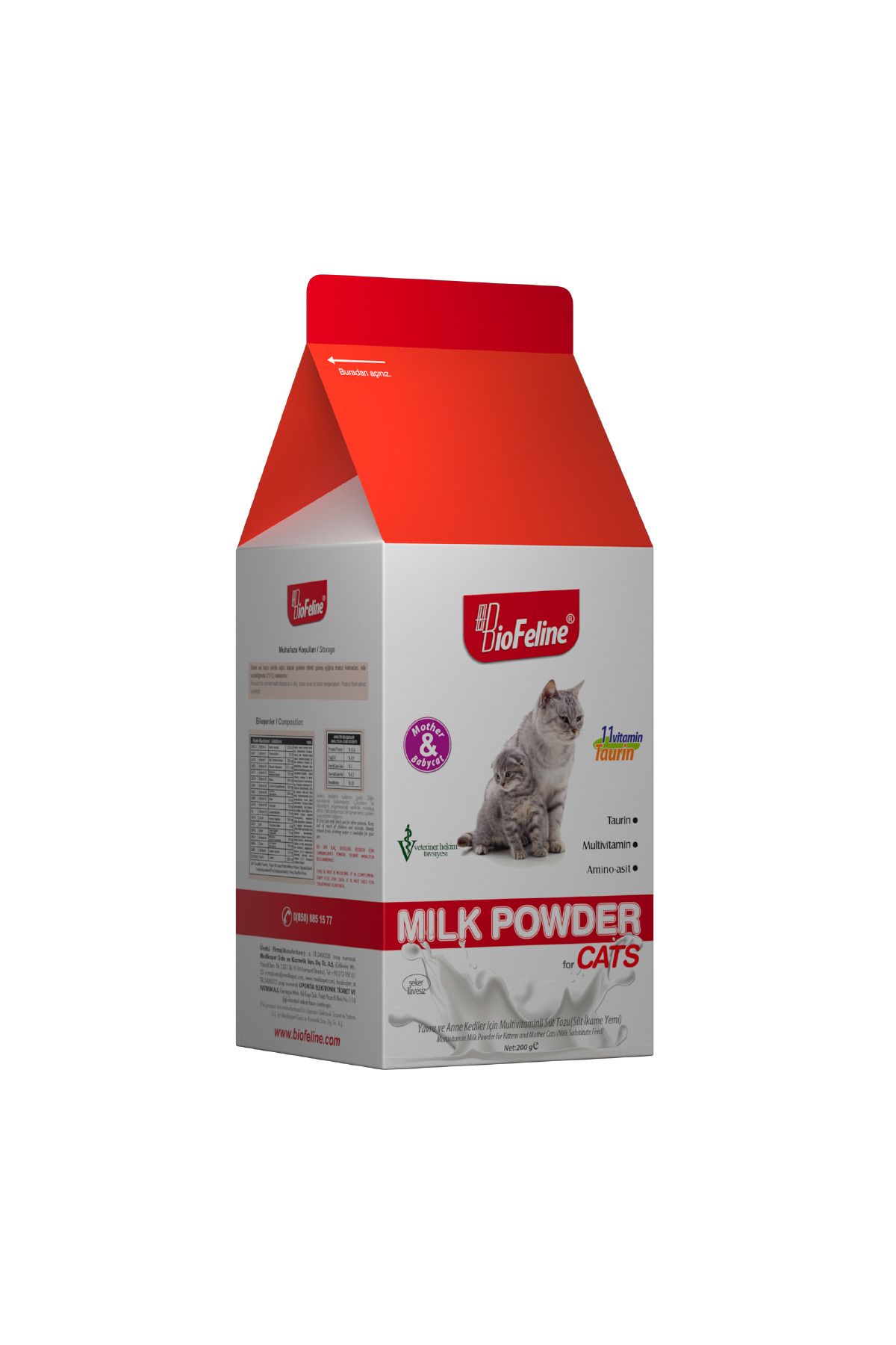 BioFeline Kedi Süt Tozu 200g - Biberon Hediyeli (YAVRU VE ANNE KEDİLER İÇİN ANNE SÜT TOZU)