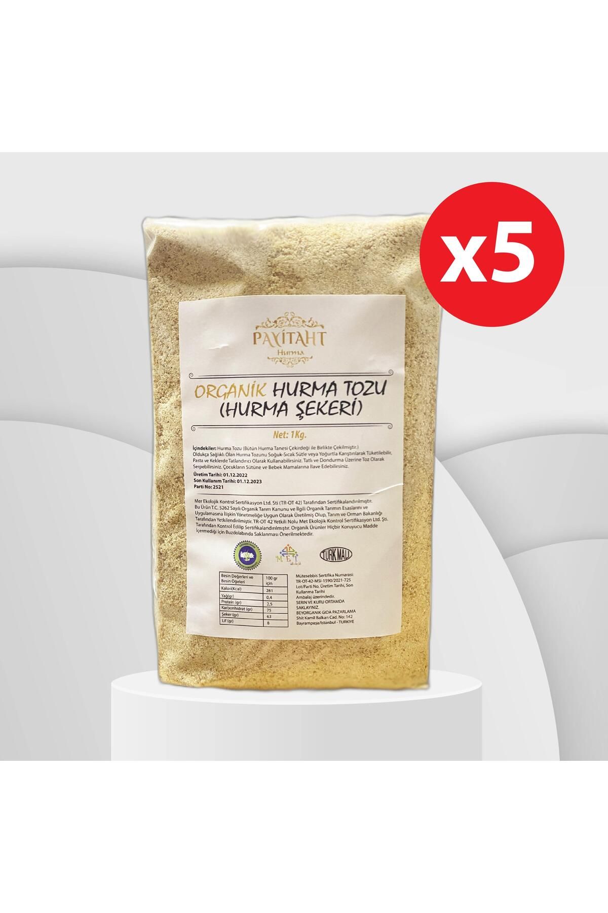 payitaht hurma Organik Hurma Tozu (şekeri) 1kg (sertifikalı) X5 Adet