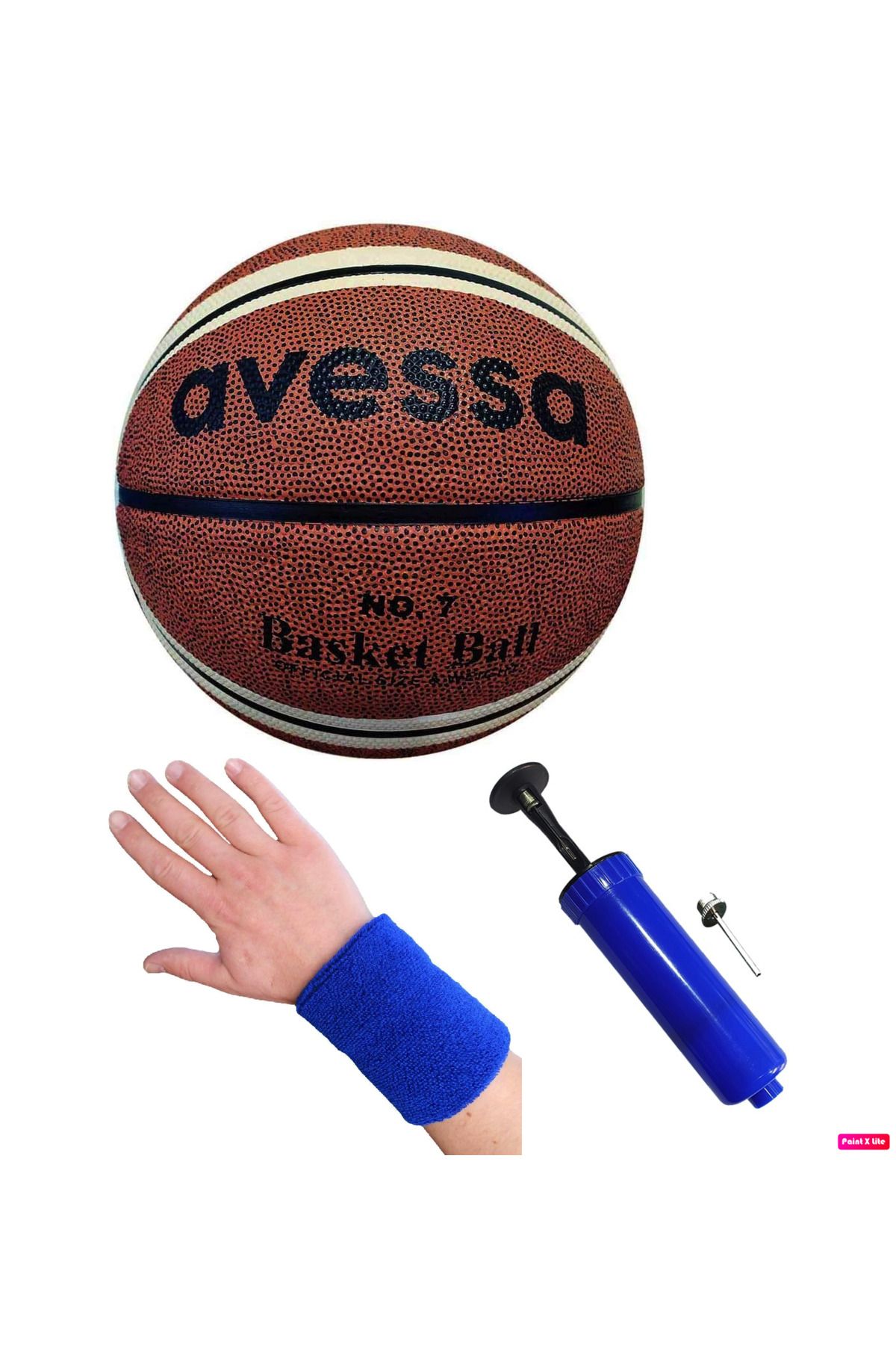 Avessa BT-170 Outdoor Kauçuk 8 Panel Basketbol Topu Unisex + Top Pompası + Havlu Bileklik