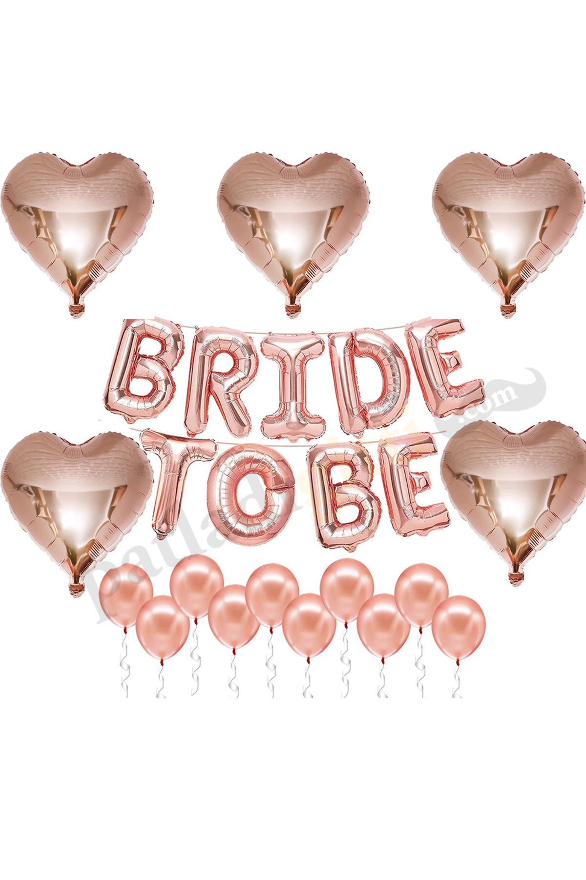 Patladı Gitti Bride To Be Rose Gold Folyo Balon Seti, 5 Adet Kalp Folyo Ve Lateks Balon