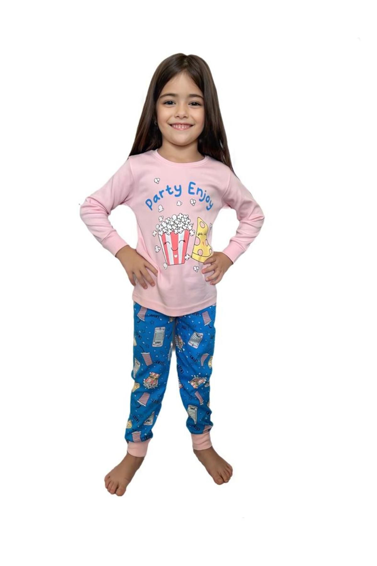 leoasia Kids Pop Corn Mısır Desenli Pamuklu Kız Çocuk Pijama Takımı