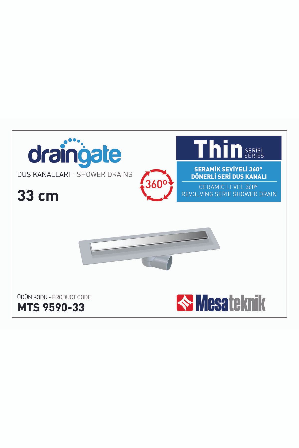 Mesateknik Draingate® Thin Serisi Seramik Seviyeli 360° Dönerli Seri Duş Süzgeci 33CM