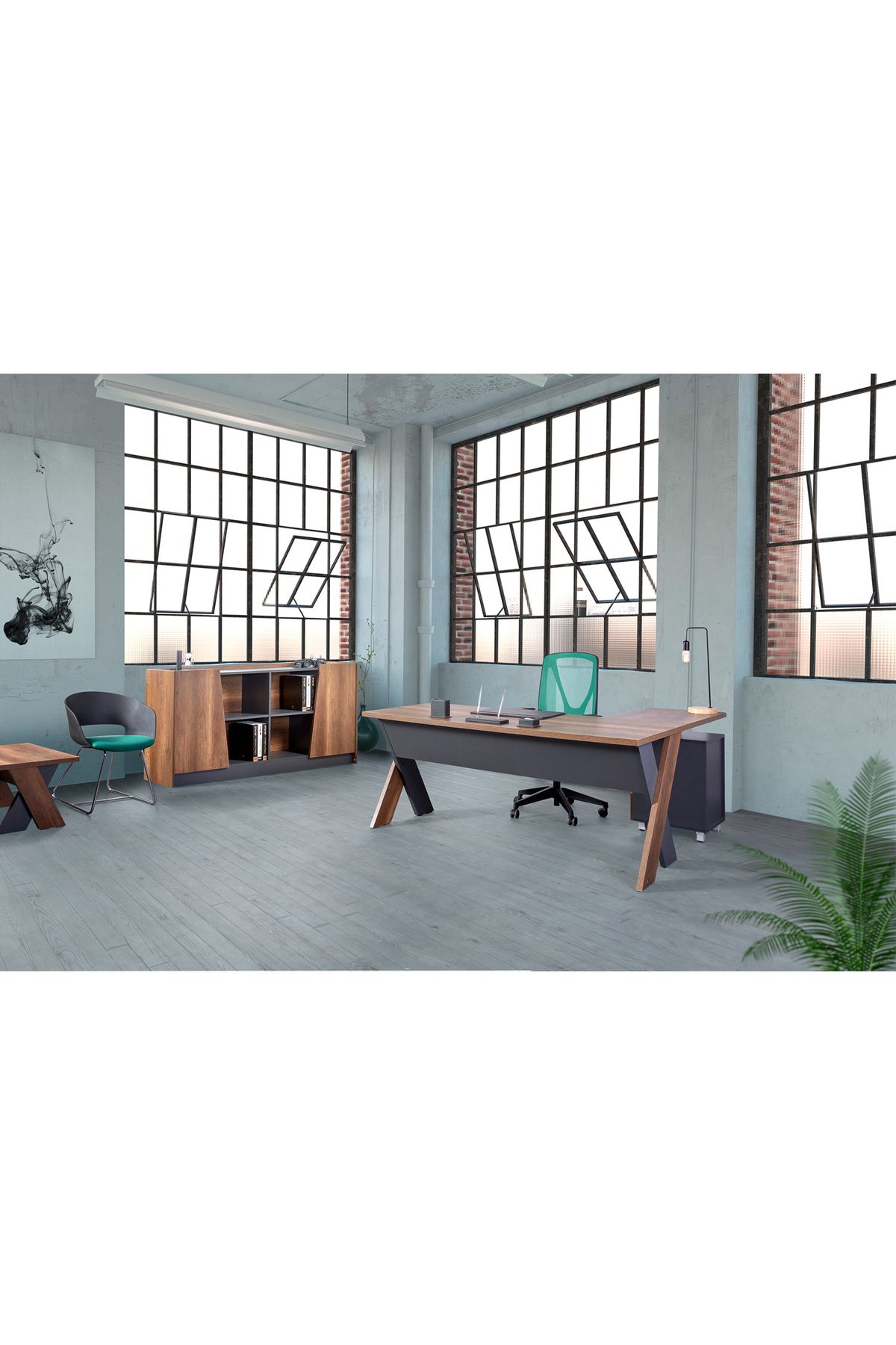 Çağın Ofis Mobilyaları Omix 140 Cm Yüksek Kesonlu Çalışma Ofis Masa Takım (BAROK/ANTRASİT)