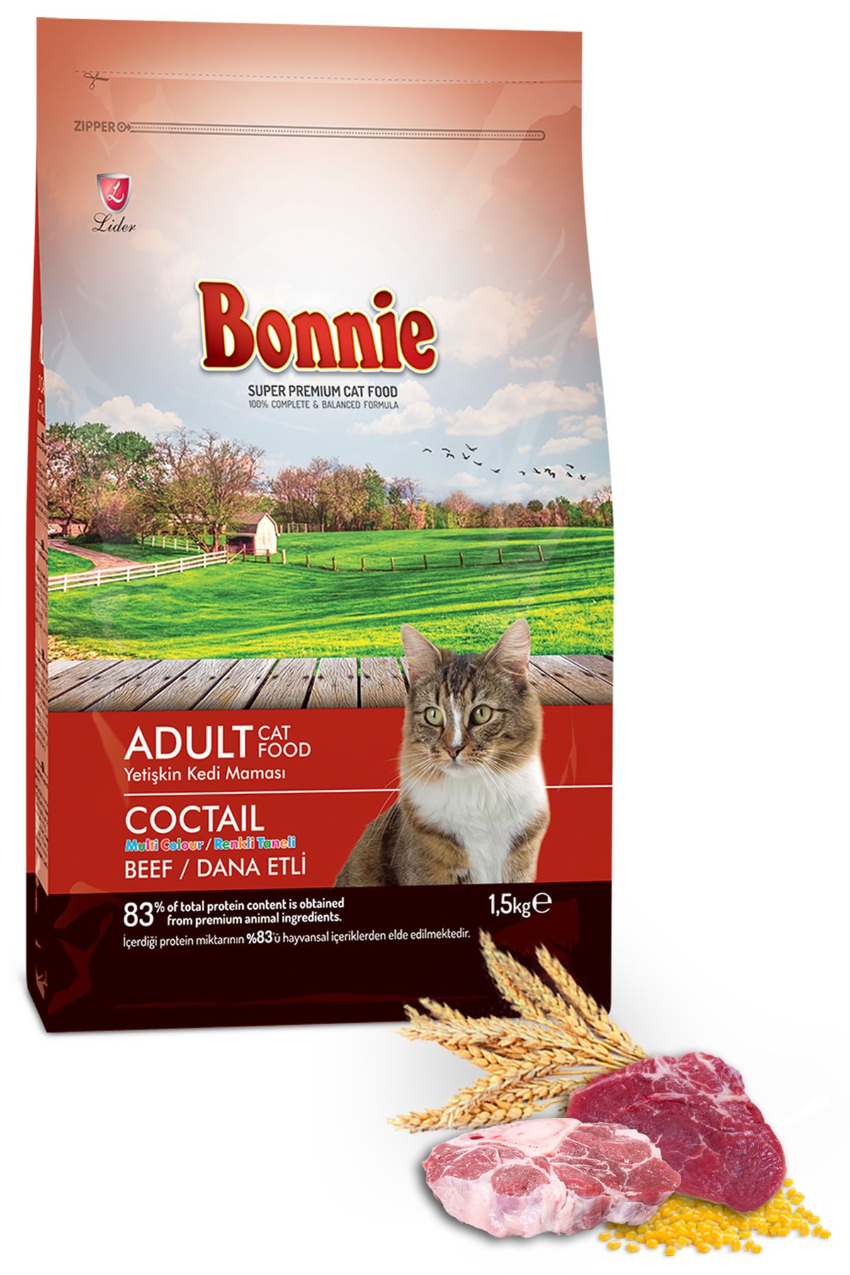 Bonnie Renkli Taneli Dana Etli Yetişkin Kedi Maması 1,5 Kg