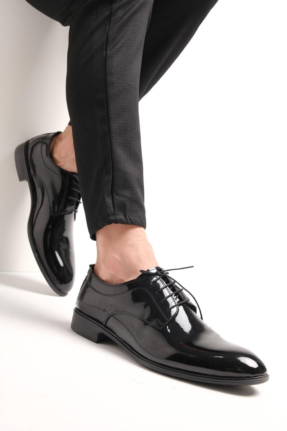 Oksit Hty 806 Bağcıklı Siyah Rugan Erkek Klasik Ayakkabı