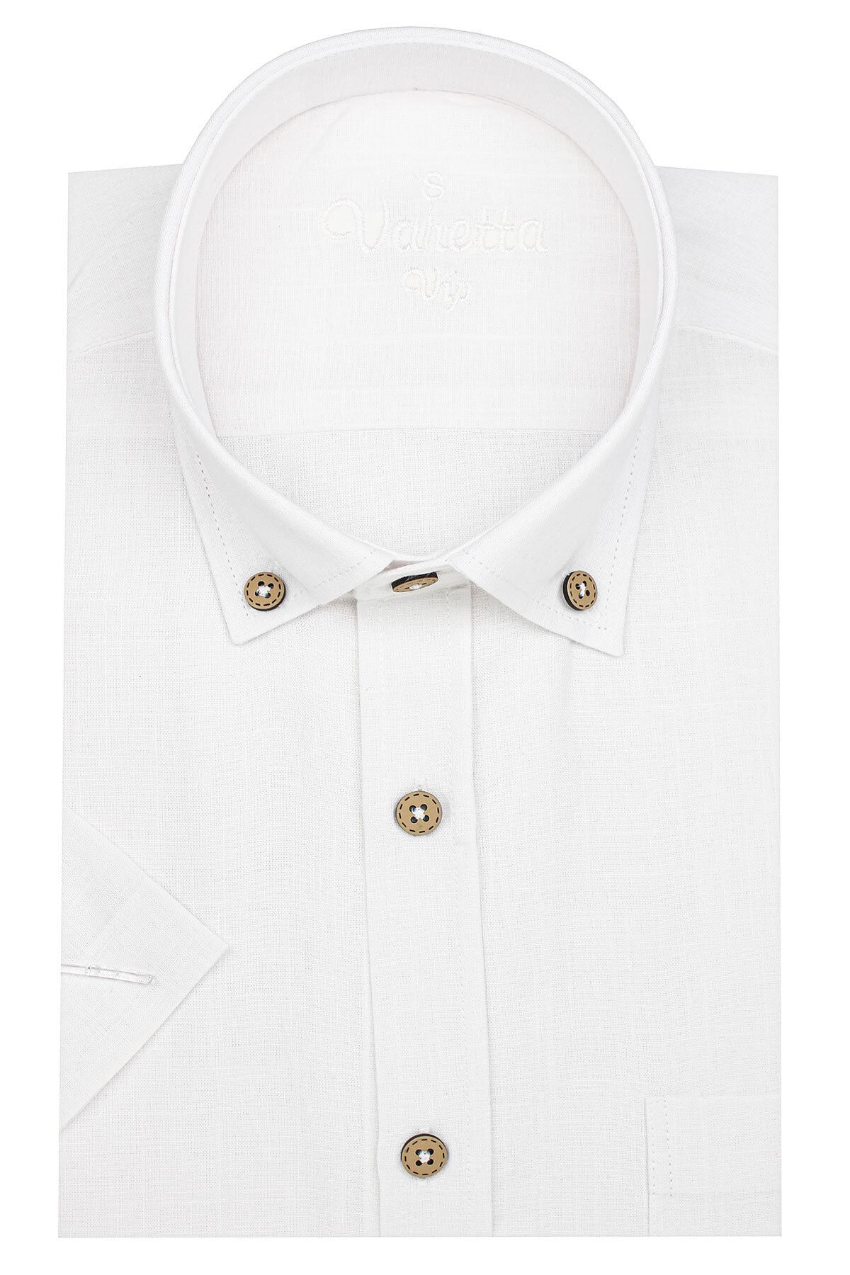 Varetta Erkek Beyaz Keten Klasik Kesim Kısa Kollu Gömlek