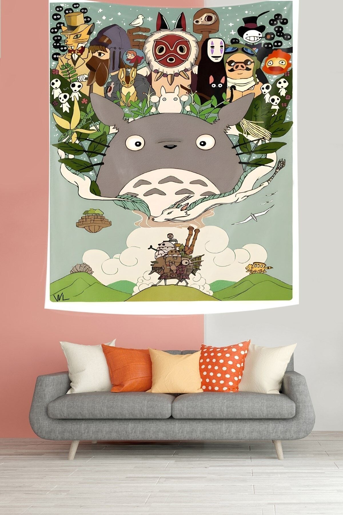 on the clouds Komşum Totoro Karakter Baskı Leke Tutmaz Kumaş Duvar Örtüsü Duvar Halısı Tapestry