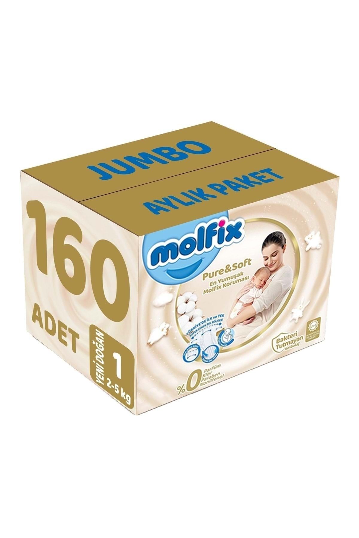 Molfix Pure&Soft Bebek Bezi Beden:1 (2-5Kg) Yeni Doğan 160 Adet Jumbo Aylık Pk