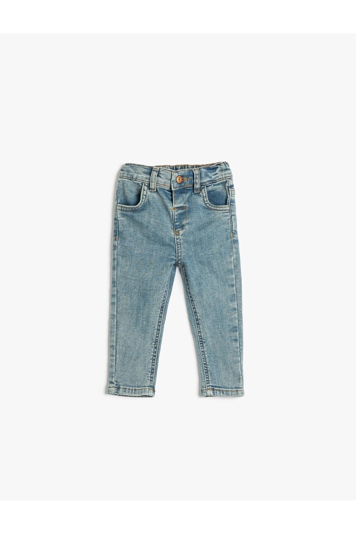 Koton Kız Bebek Kot Pantolon Cepli Beli Lastikli - Regular Jean