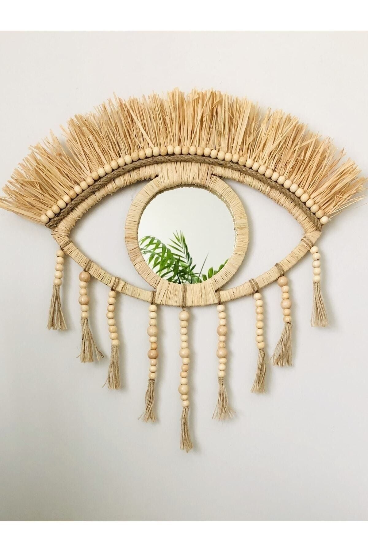 Hasirdukkanii El Yapımı Rafya Göz Ayna Dekoratif Ayna Duvar Süsü Kapı Süsü