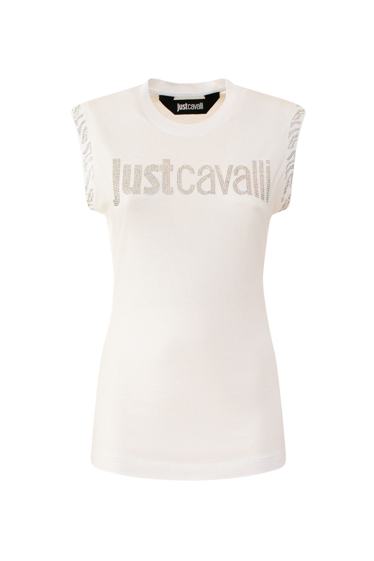 Just Cavalli Bisiklet Yaka Baskılı Beyaz Kadın T-Shirt 74PBHE02