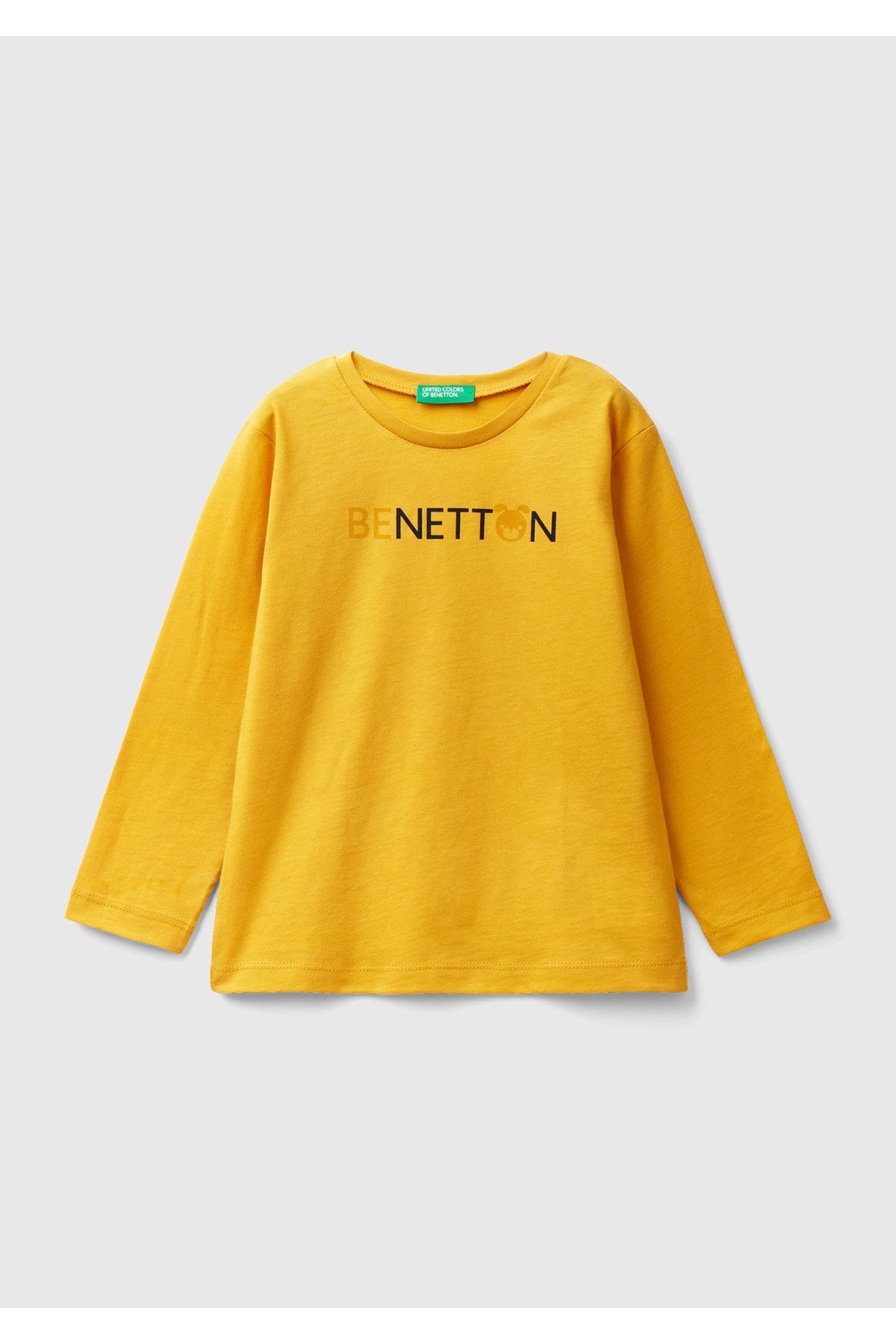 United Colors of Benetton Erkek Çocuk Hardal Slogan Baskılı T-Shirt Hardal Sarı
