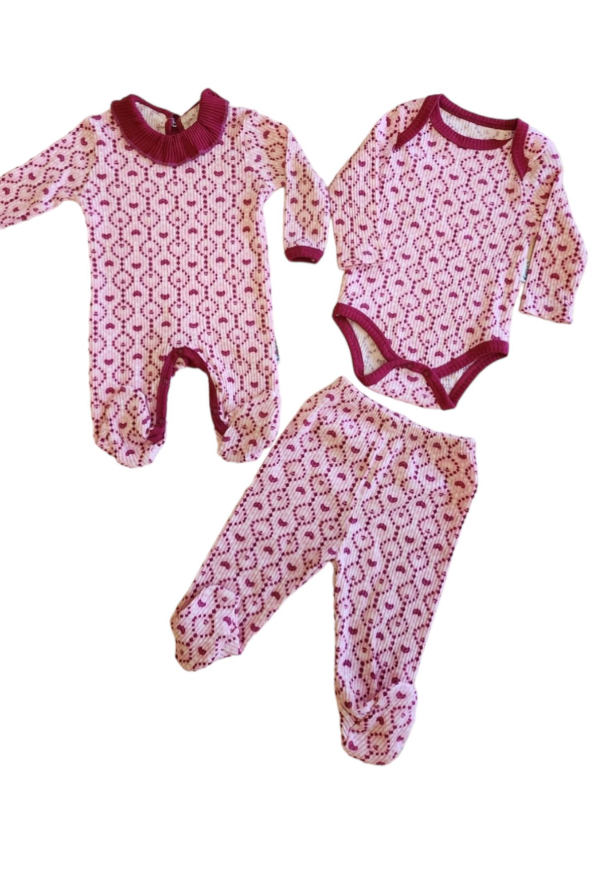Necix's Kız Bebek Tulumlu Patikli Pantolonlu Çıtçıtlı Badili 3'lü Set