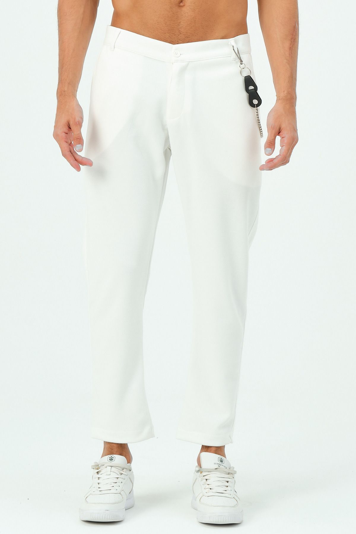 RELAXL % 100 Pamuk Scuba Dalgıç Tok Kumaş Regular Fit Erkek Beyaz Zincirli Pantolon