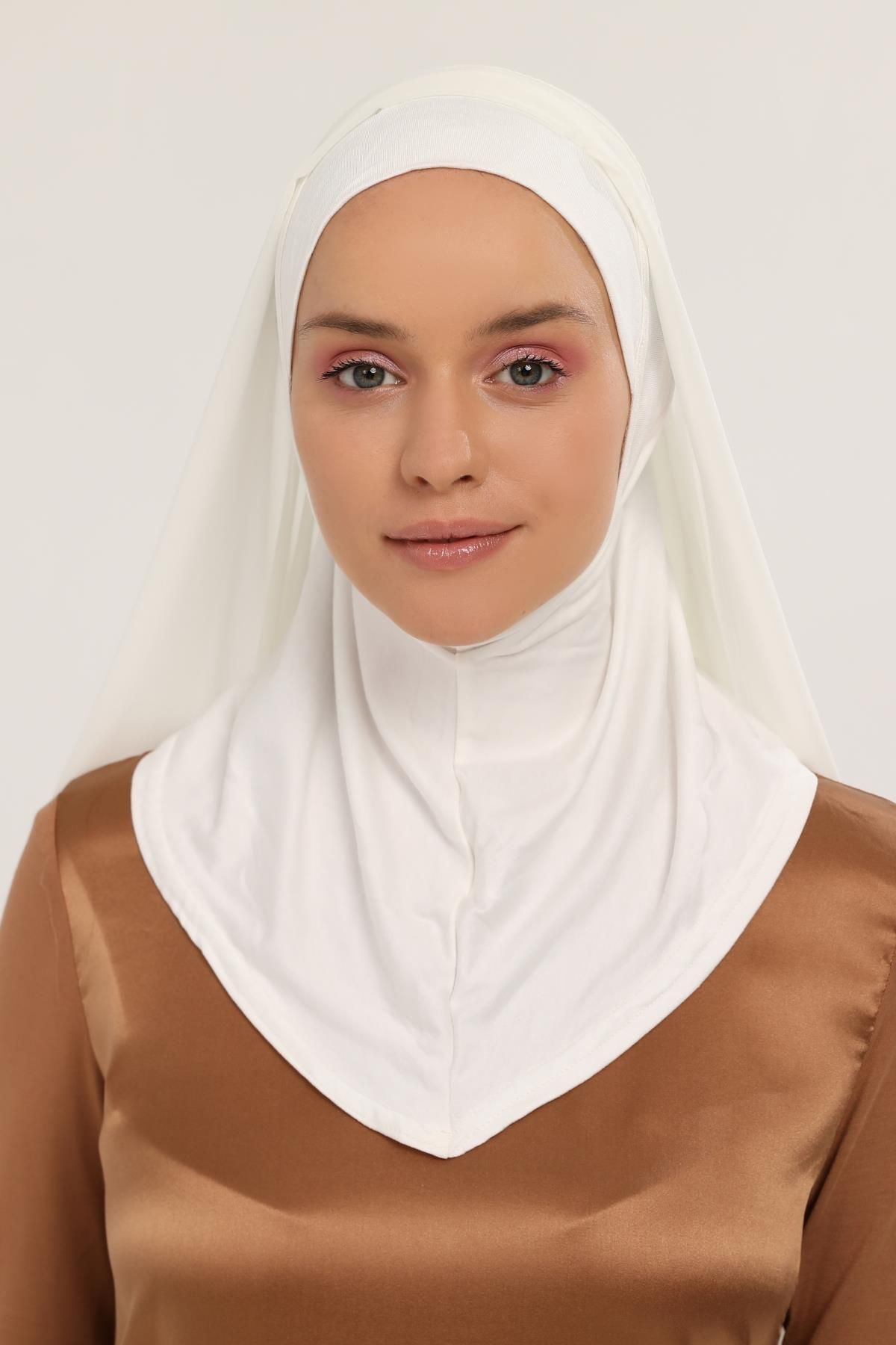 Altobeh Hazır Lüks Pratik Hijablı Şifon Şal Ekru