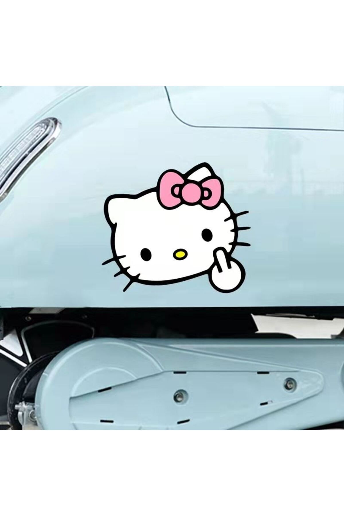 BENİMSER REKLAM Hello Kitty Orta Parmak Araba Oto Motor Kask Depo Kapağı Sticker