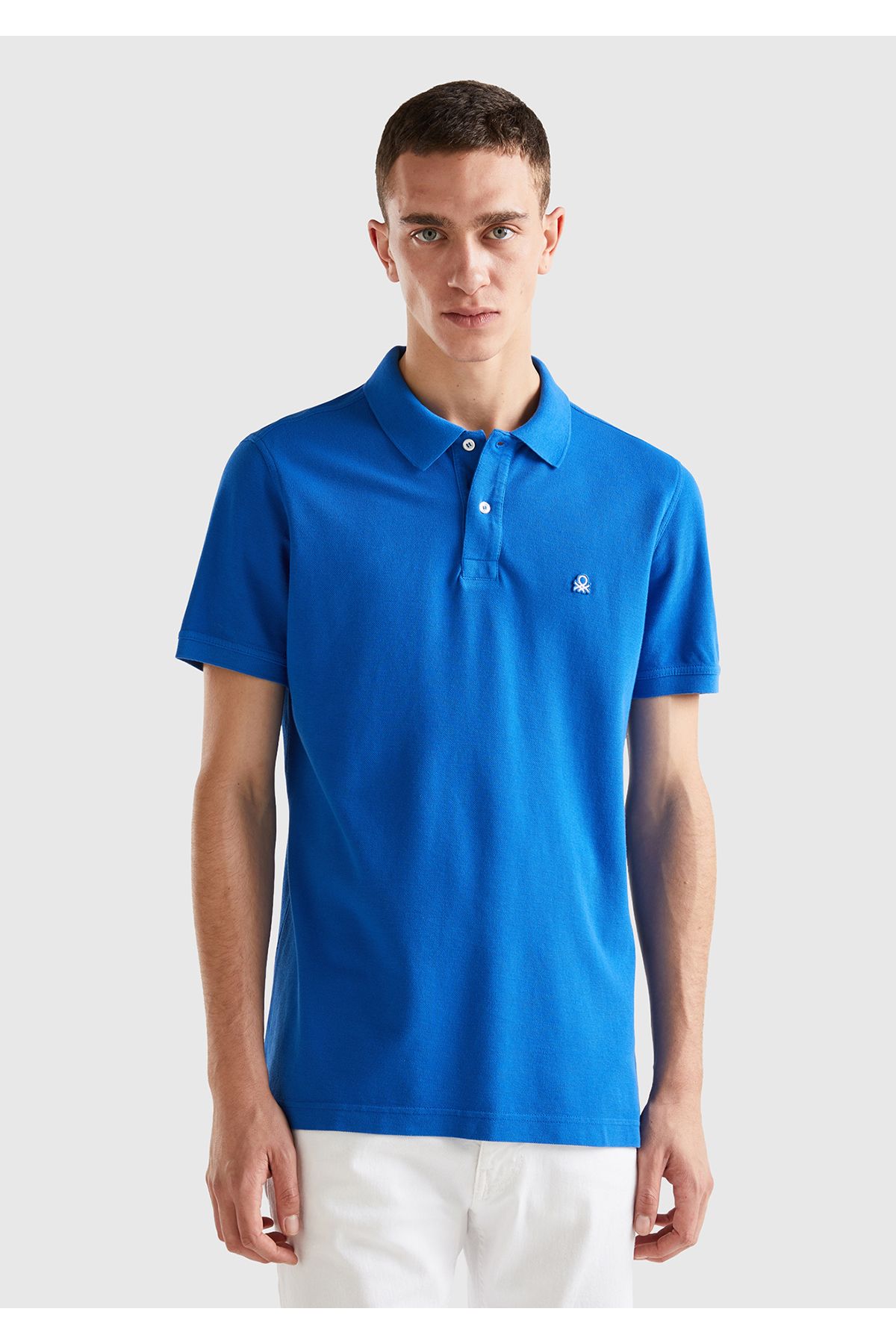 United Colors of Benetton Erkek Saks Mavi Regular Fit Kısa Kollu Polo Tshirt Saks Mavi