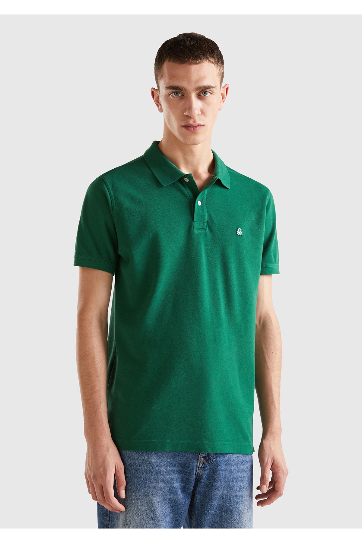 United Colors of Benetton Erkek Koyu Yeşil Regular Fit Kısa Kollu Polo Tshirt Koyu Yeşil