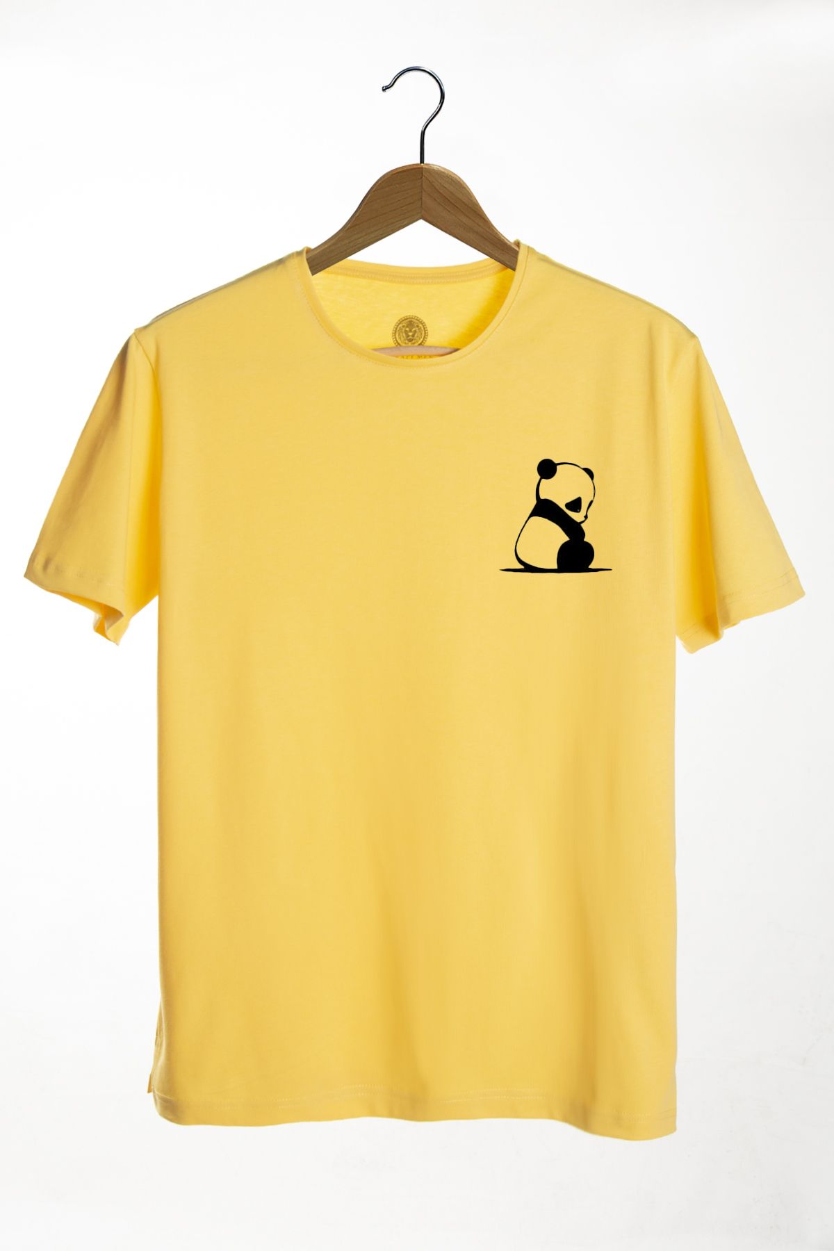 Terapi Men Unisex Sarı Bisiklet Yaka Önü Panda Baskılı Oversize T-shirt