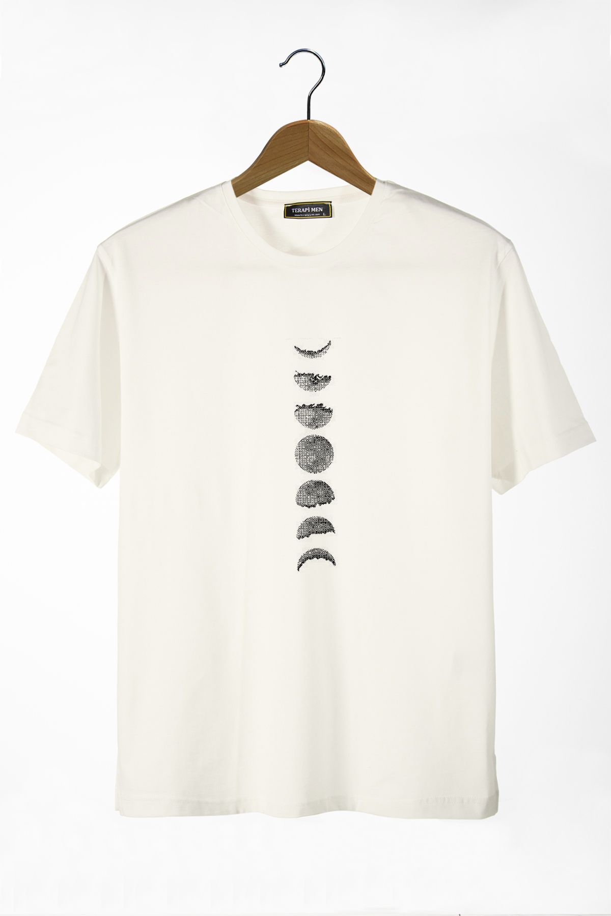 Terapi Men Unisex Ekru Önü Ay'ın Evreleri Baskılı Bisiklet Yaka Oversize Kalıp Basic Pamuklu T-Shirt