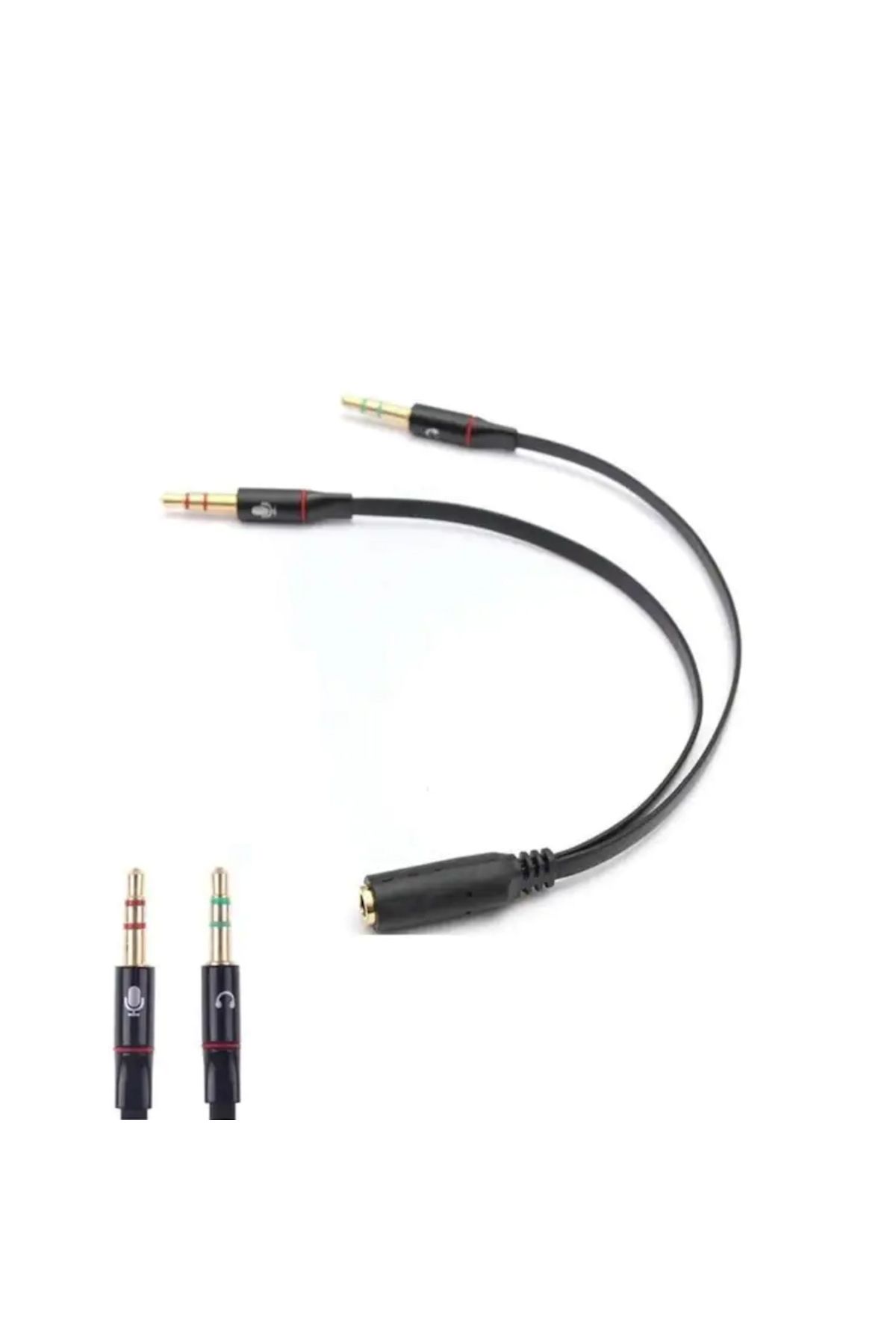 Maviaybilisim Kulaklık Mikrofon Birleştirici Kablo 3.5mm Dişi to 2 X 3.5mm Erkek