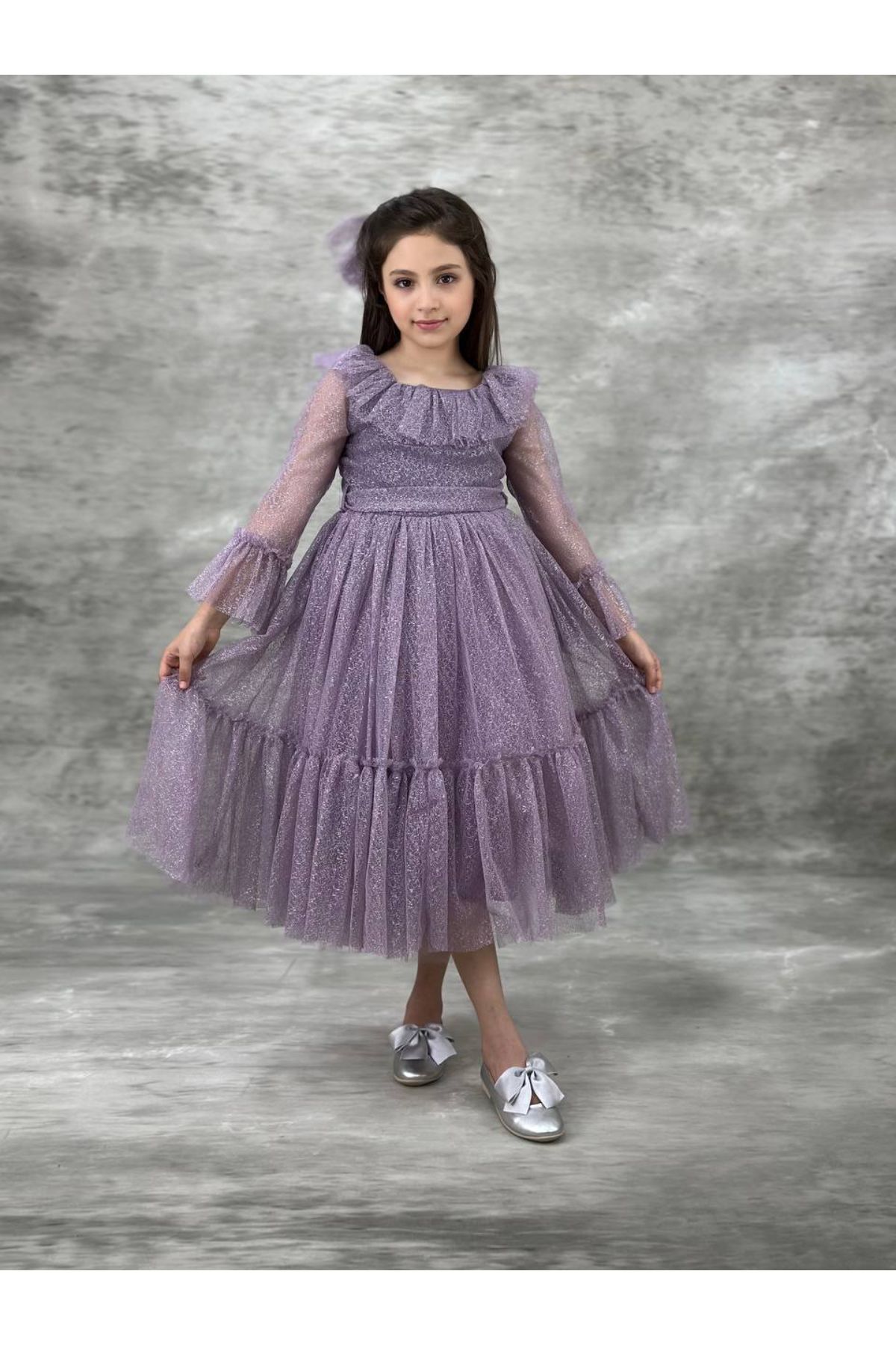 Pumpido Pırıltılı Model Kız Çocuk Elbisesi