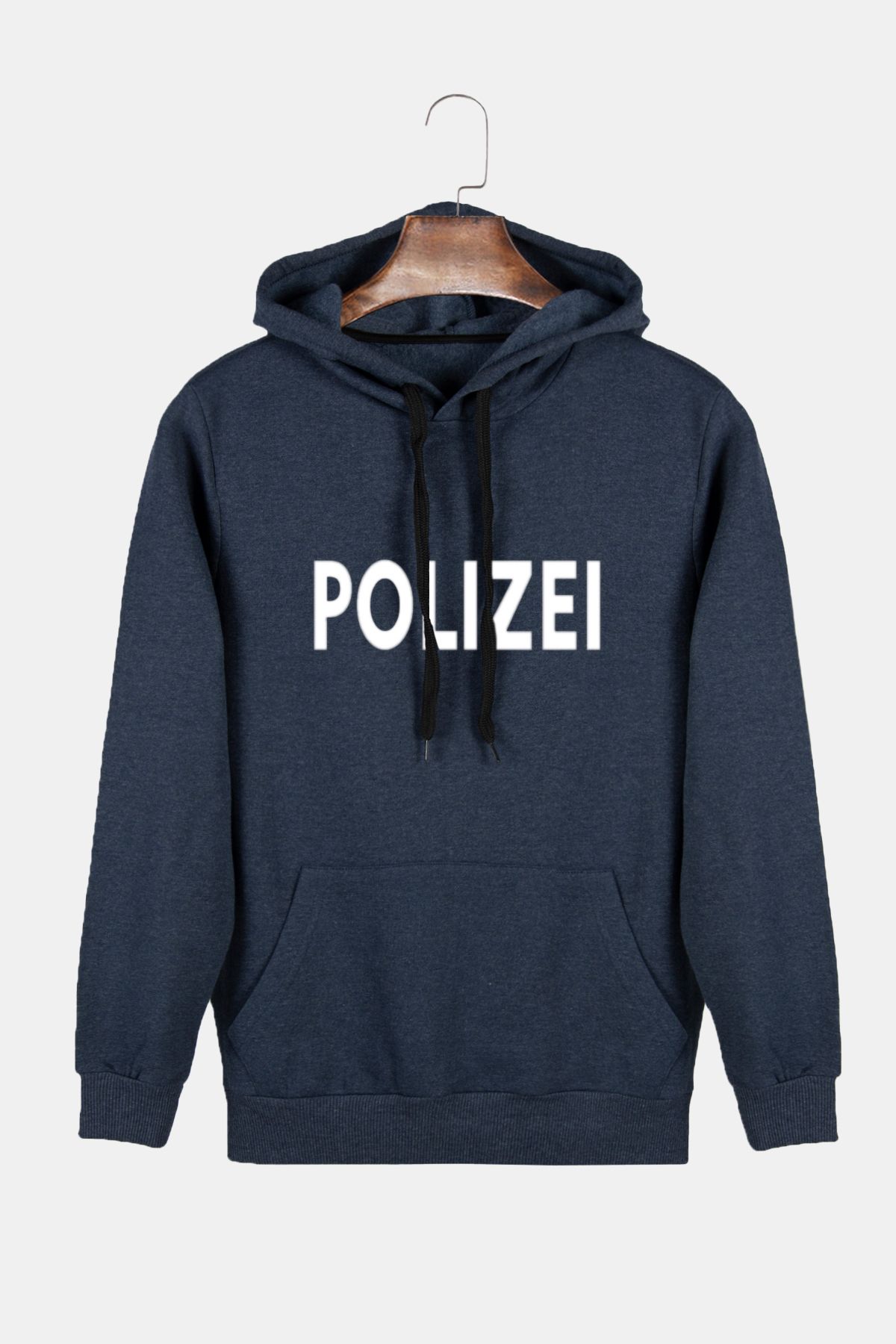 Terapi Men Unisex İndigo Kapüşonlu Polizei Baskılı Slim Fit Kanguru Cepli Sweatshirt