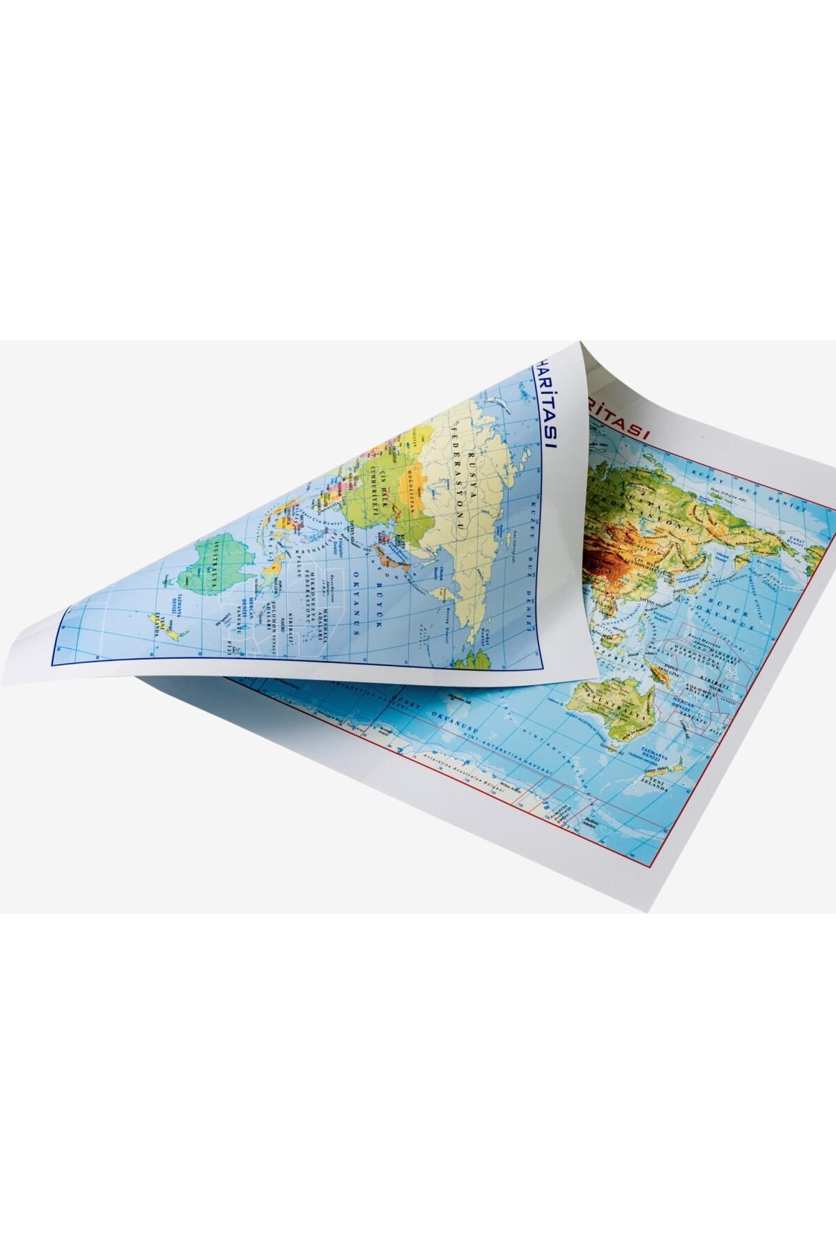 Gürbüz Yayınları Dünya Fiziki + Siyasi Haritası 50x70 Çift Taraflı