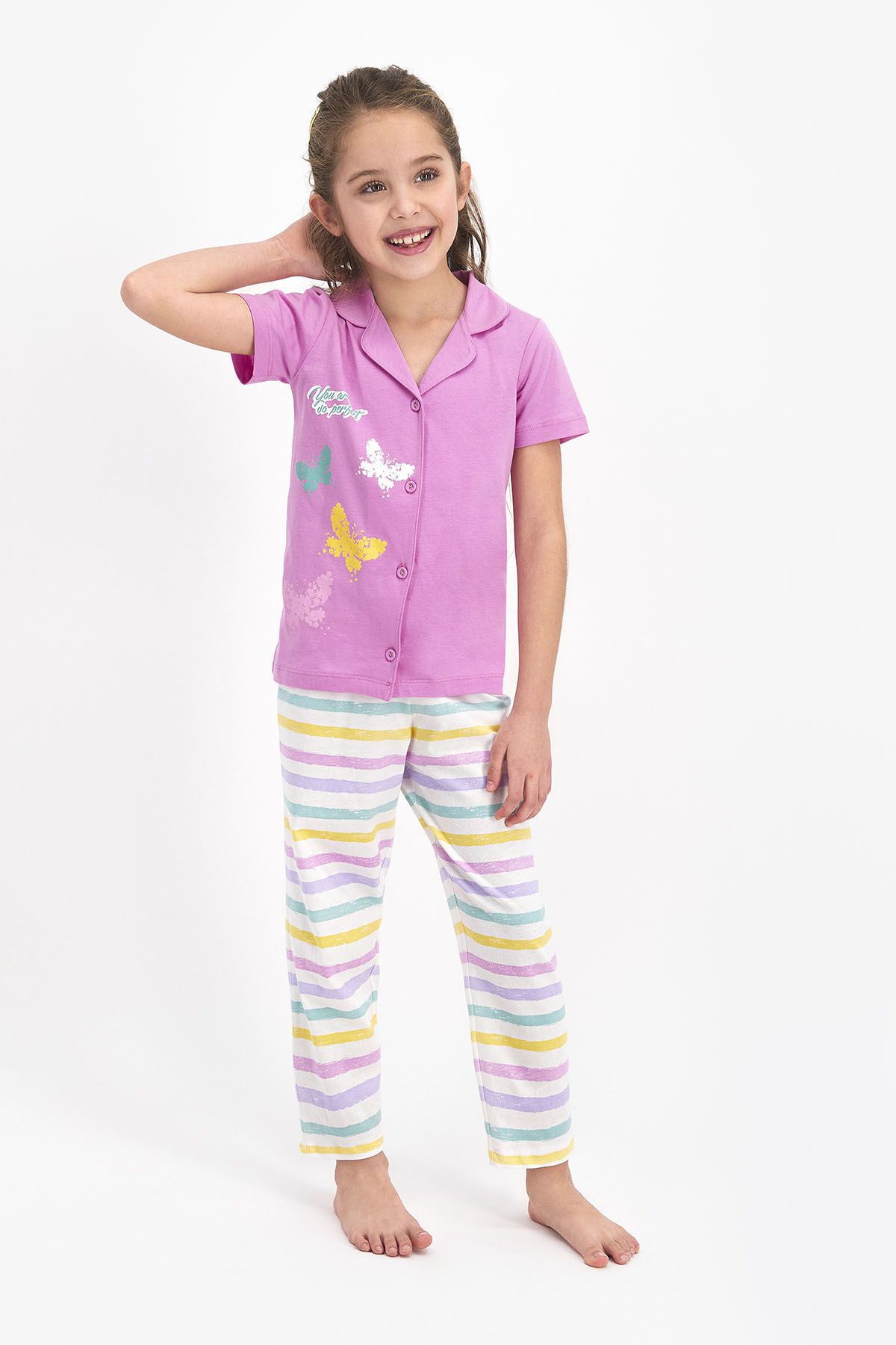 Rolypoly Çocuk Gömlek Pijama Takımı  Mor