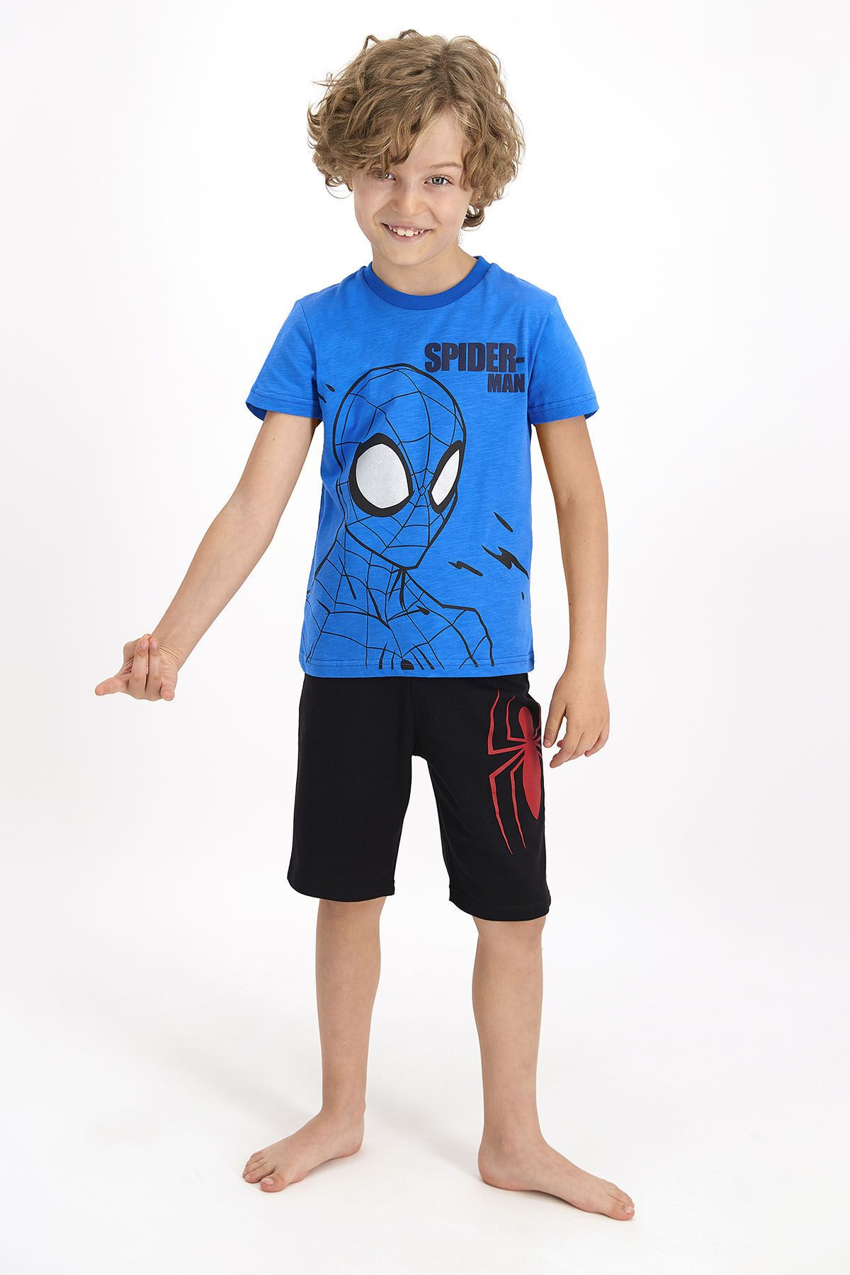 Spiderman Spider Man Lisanslı Cobalt Mavi Erkek Çocuk Bermuda Takım