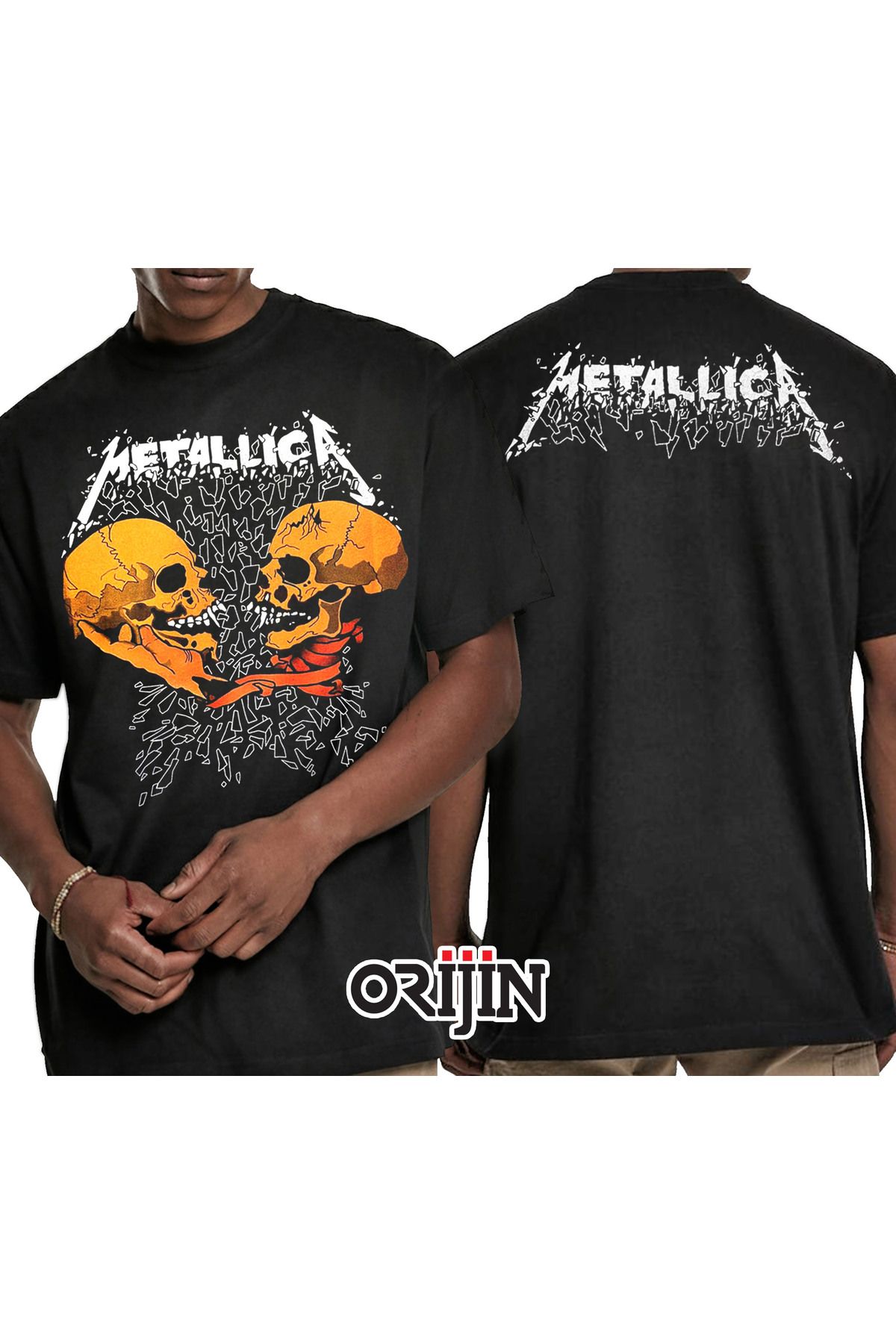 Orijin Tekstil Metallica Sad But True Unisex Ön Arka Baskılı Siyah Tshirt