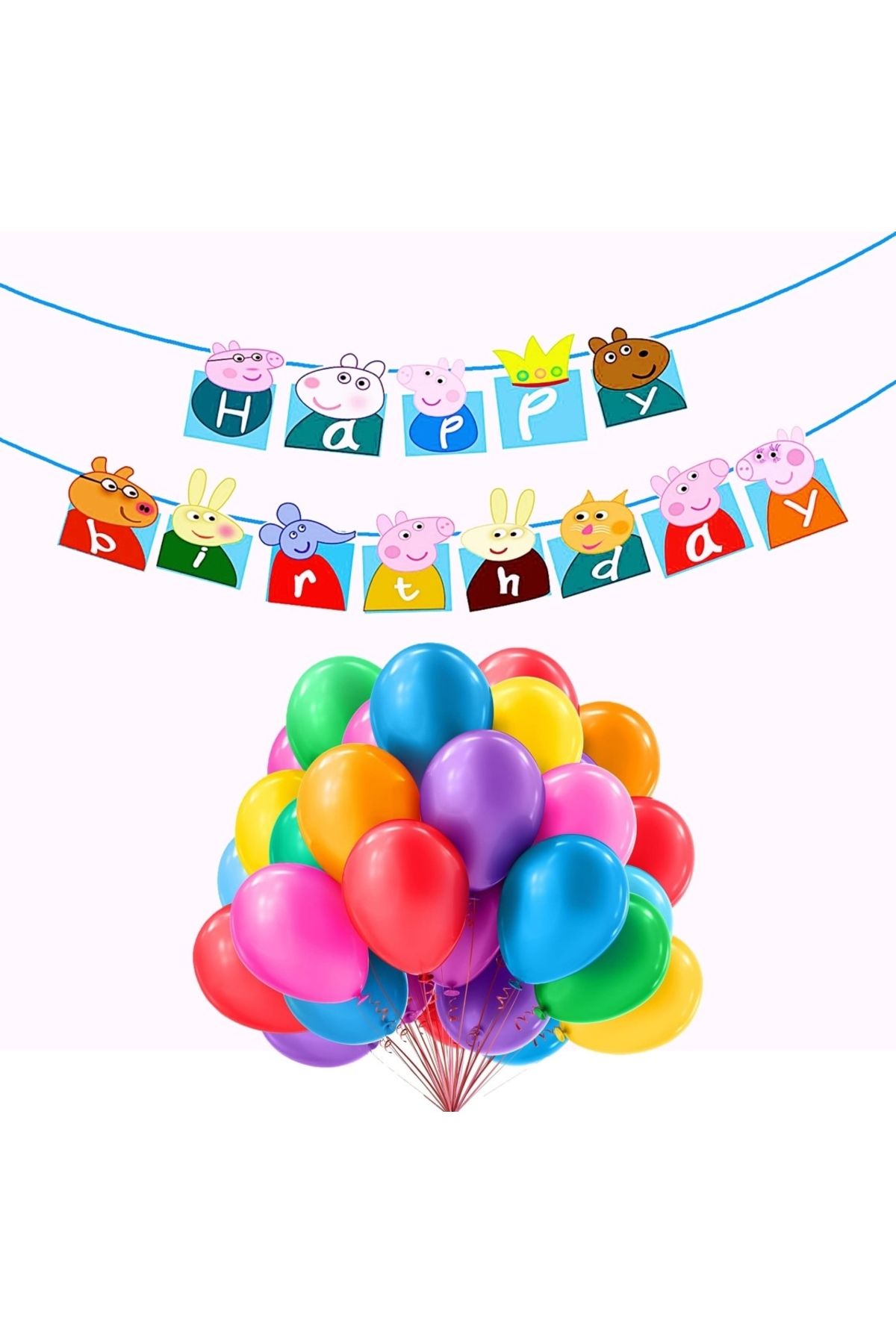 Parti Station Peppa Pig Happy Birthday Banner ve Balon Doğum Günü Parti Seti Peppa Pig Flama