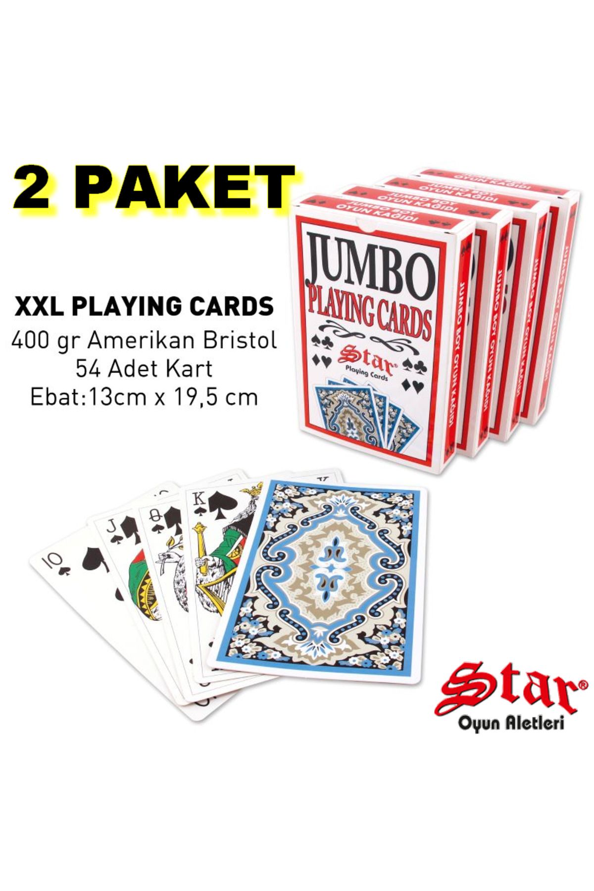 Star Jumbo Playing Cards Oyun Kart 54 Oyun Büyük Boy Kağıt Destesi 400 gr Poker Oyun Kartı 2'li Set