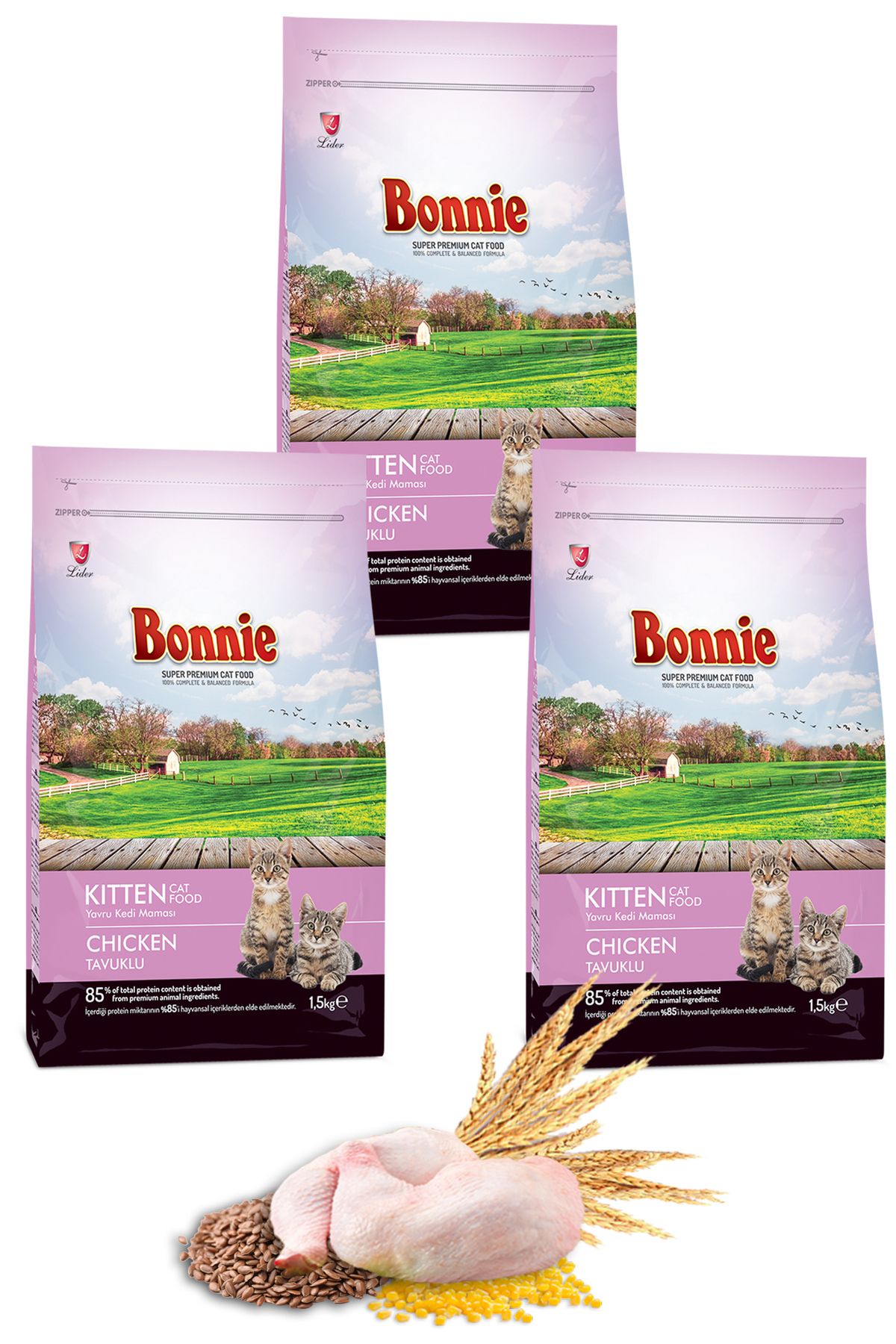 Bonnie Tavuklu Yavru Kedi Maması 1,5 kg x 3