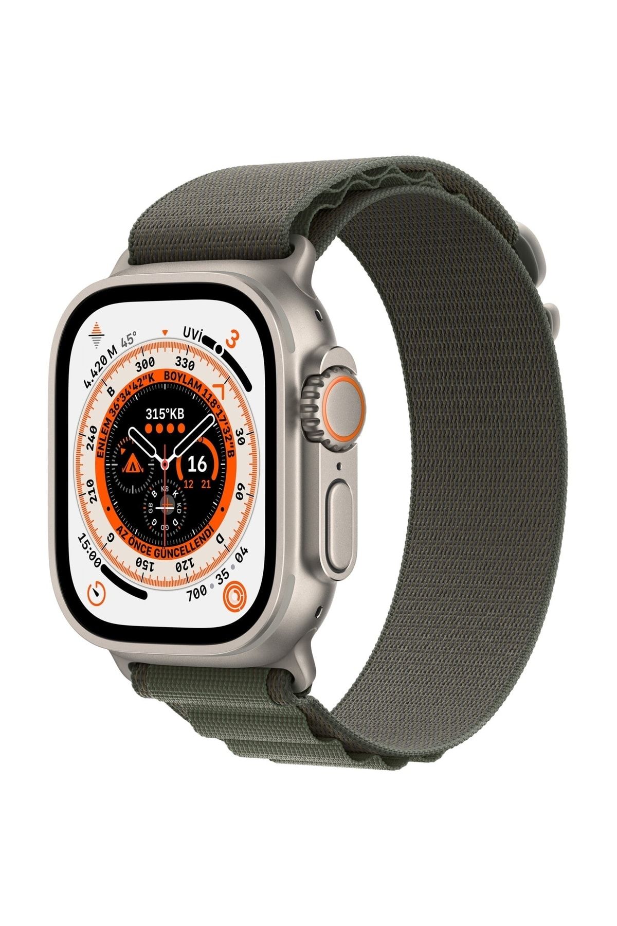 Apple Watch Ultra 49mm GPS+Cellular Titanyum Kasa ve Yeşil Alpine Loop - Medium (Apple Türkiye Garantili)