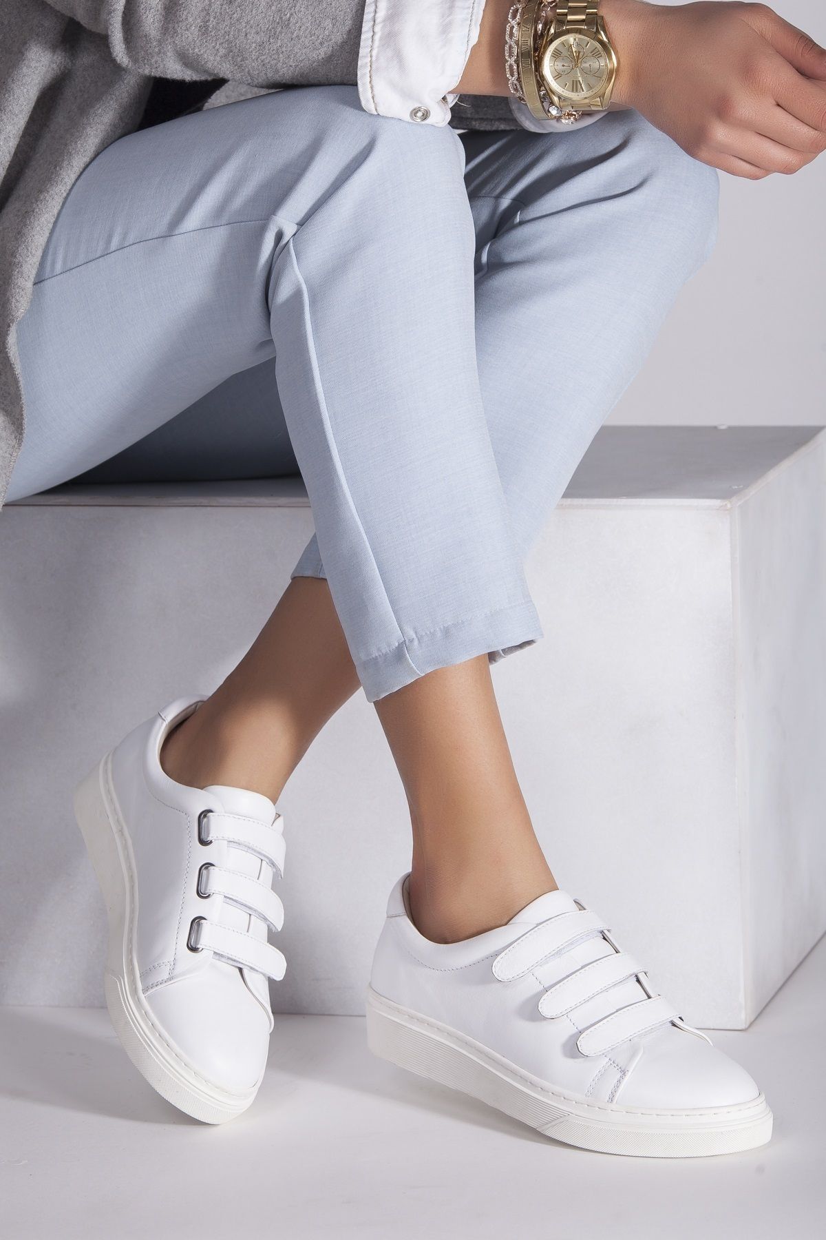 Deripabuc Hakiki Deri Beyaz Kadın Deri Sneaker Trc-0673