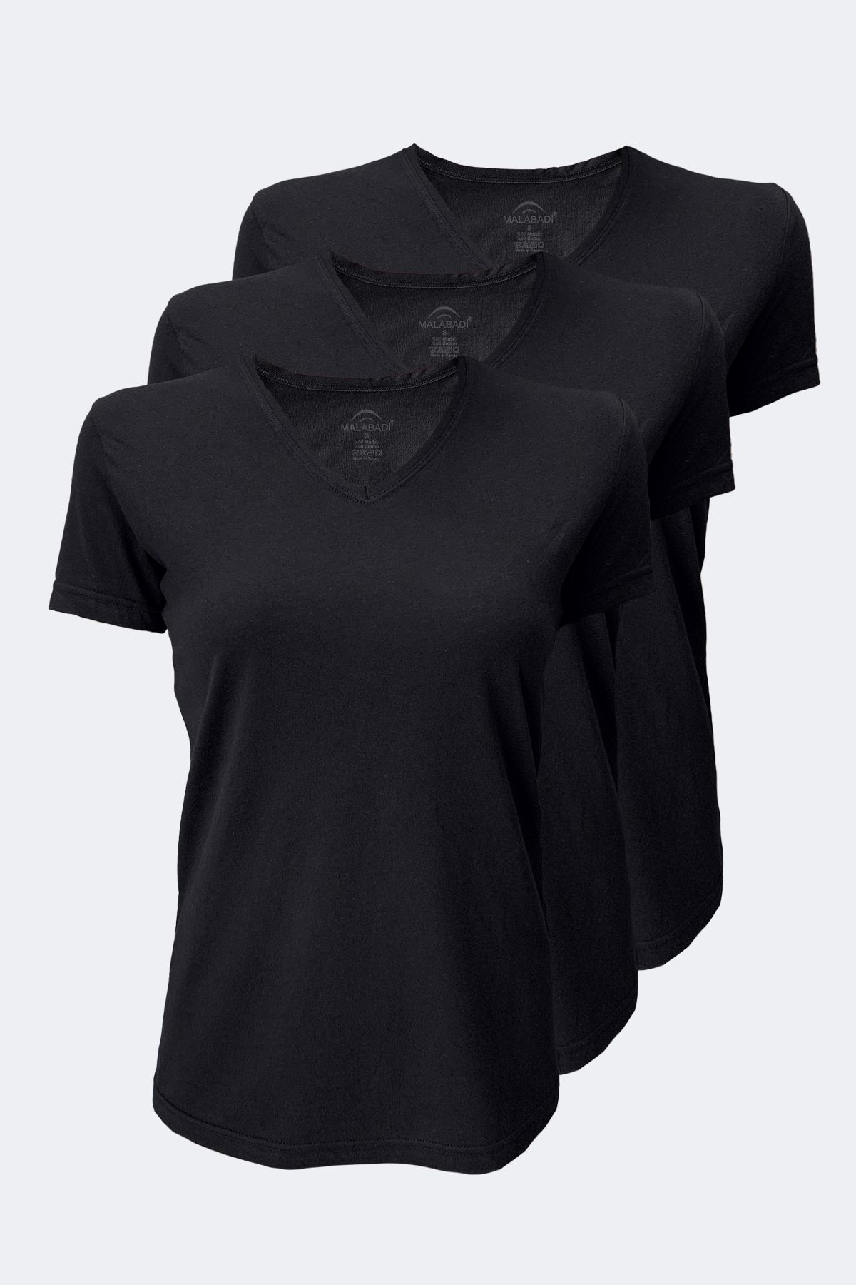 Malabadi Kadın Siyah 3 Lü Paket Basic V Yaka Ince Modal T-shirt 3m7051