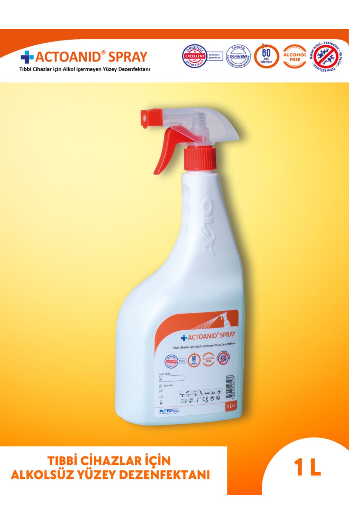 ACTOANID ® Spray 1 Litre 2 Adet | Alkol Içermeyen Yüzey Dezenfektanı
