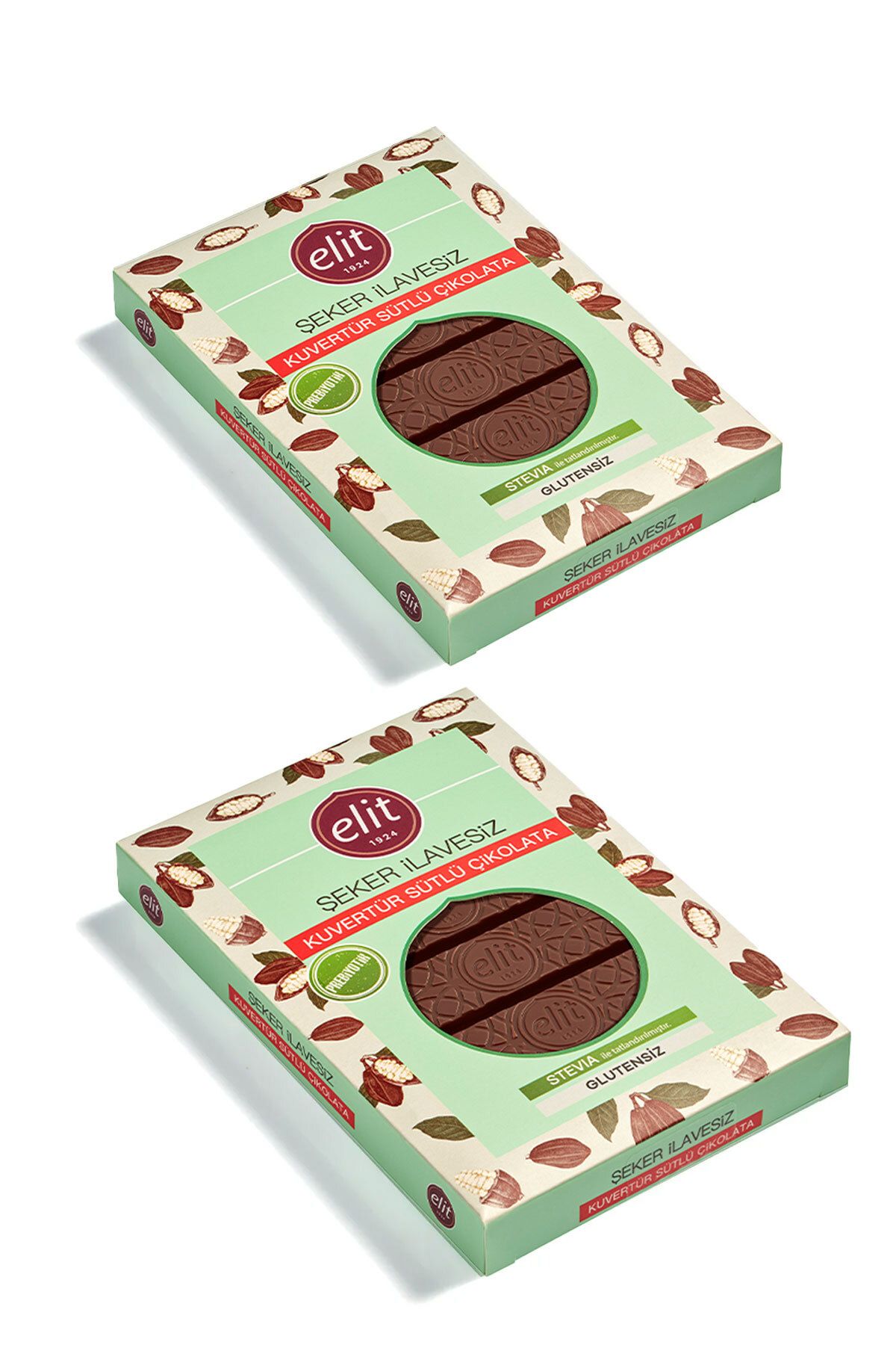 Elit Çikolata Kuvertür Şeker Ilavesiz Ve Prebiyotik Sütlü Çikolata 250g 2'li Set (2X250G) Glutensiz